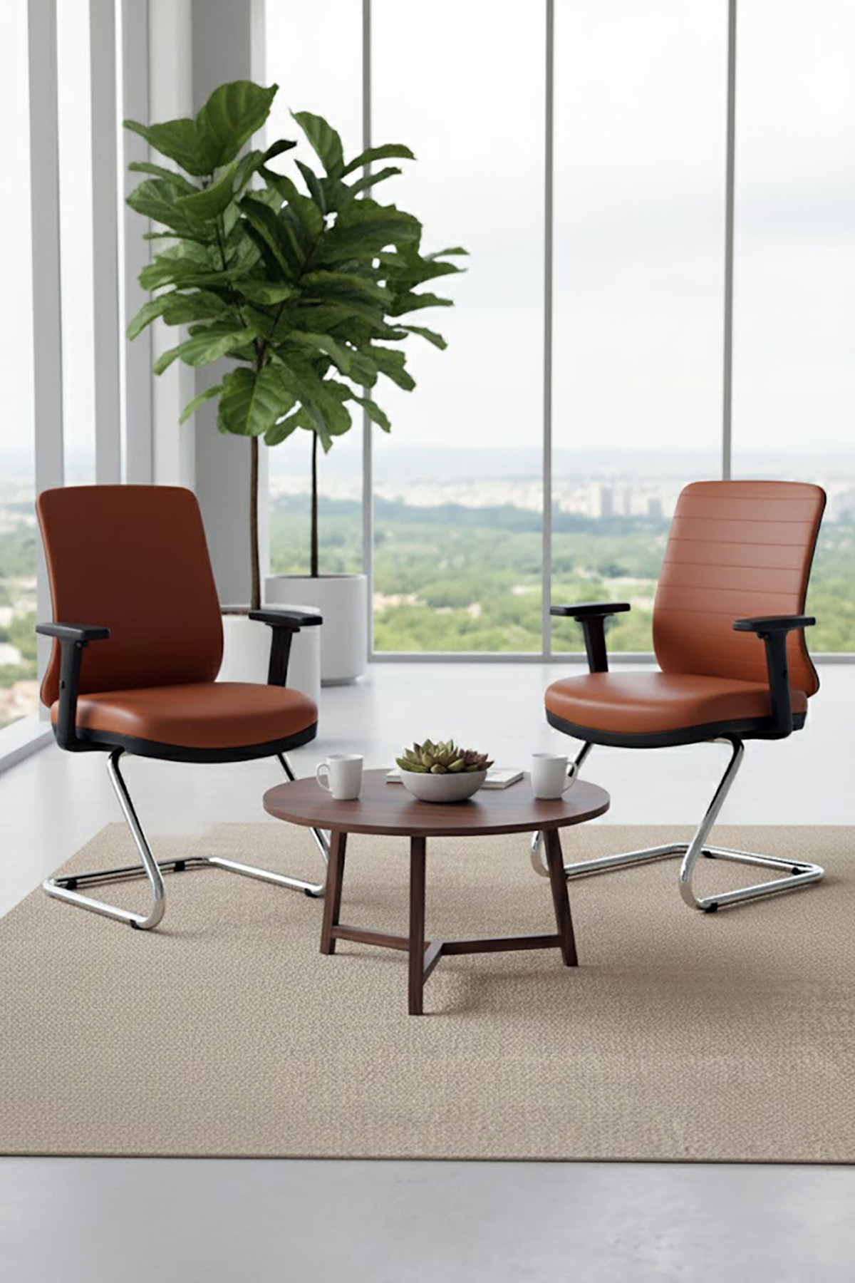 Ofisbazaar UP Deri Misafir Koltuğu | Ergonomik Toplantı ve Bekleme Koltuğu Martin09 Kahverengi Deri