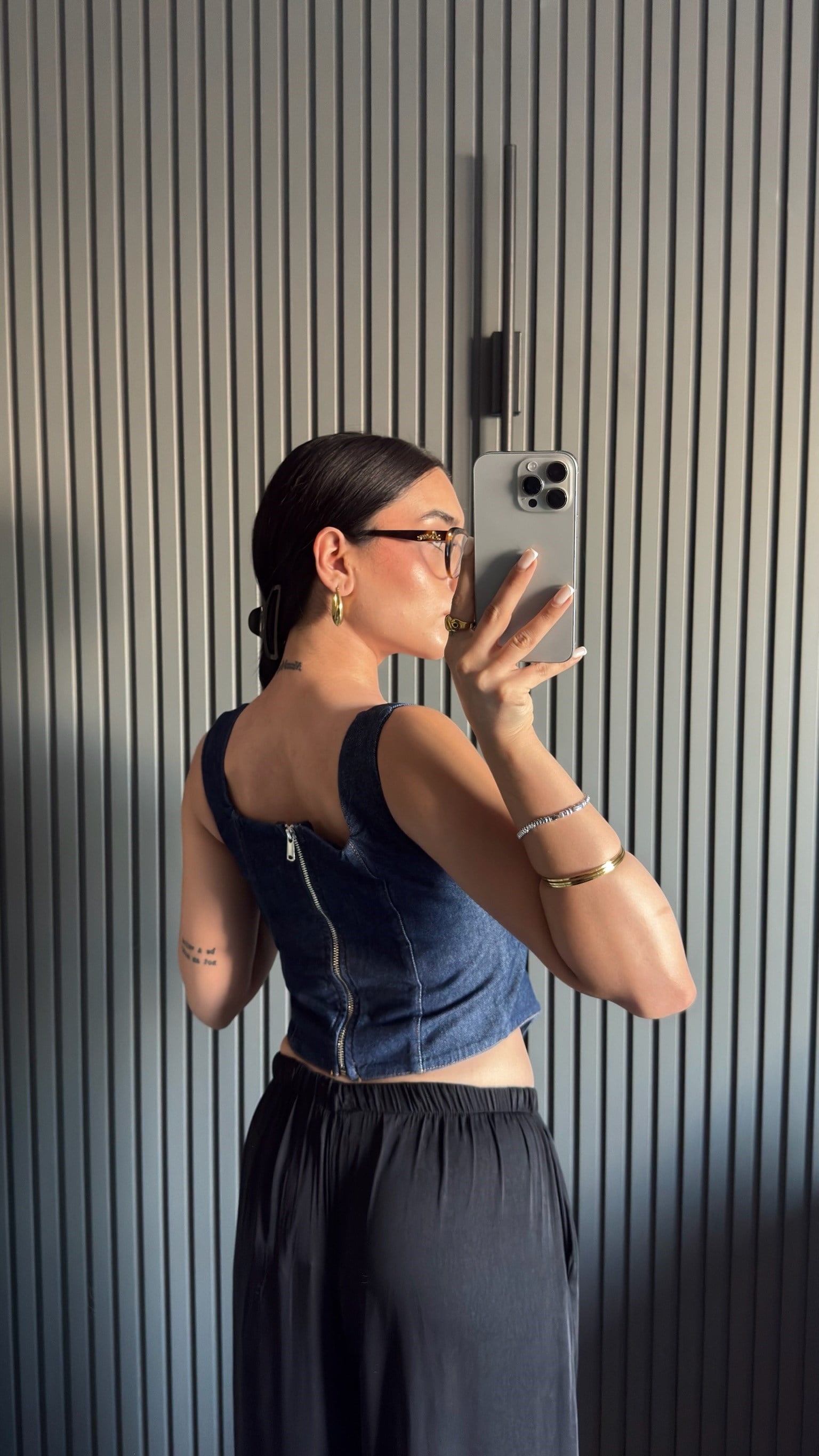 Denim Kuş Gözü Korse