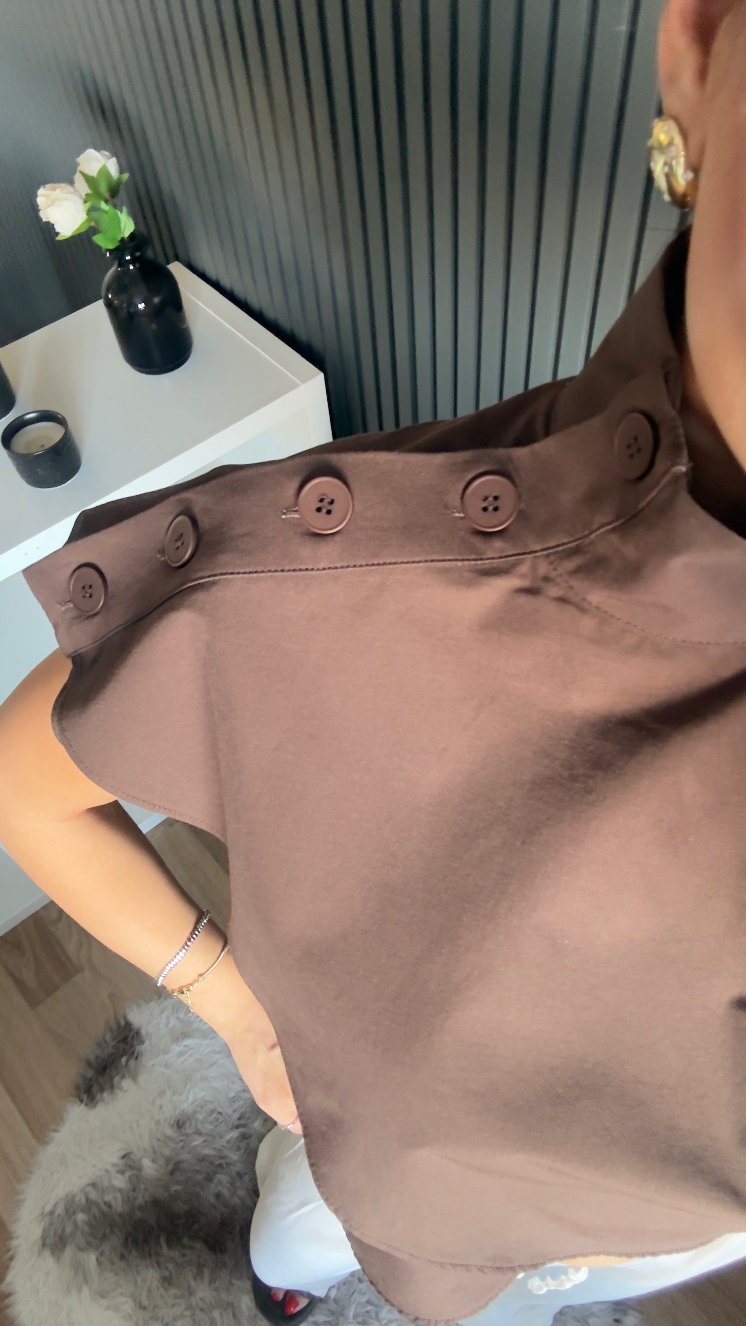 Dik Yaka Crop Gömlek Kahve