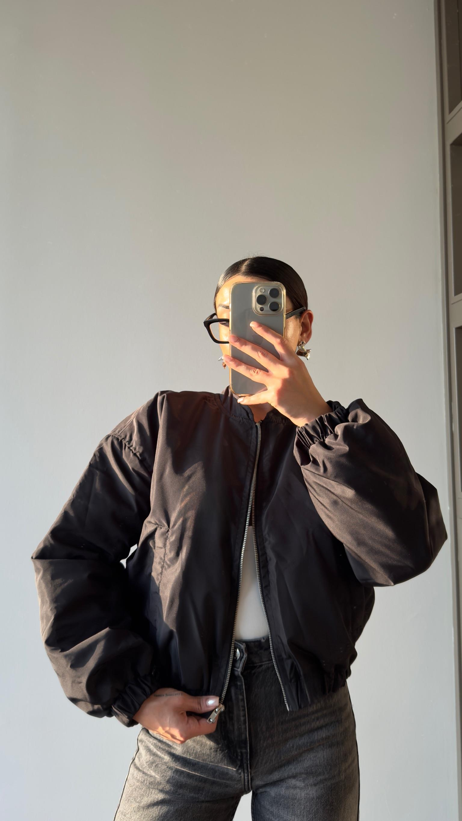 Siyah Kısa Bomber Ceket