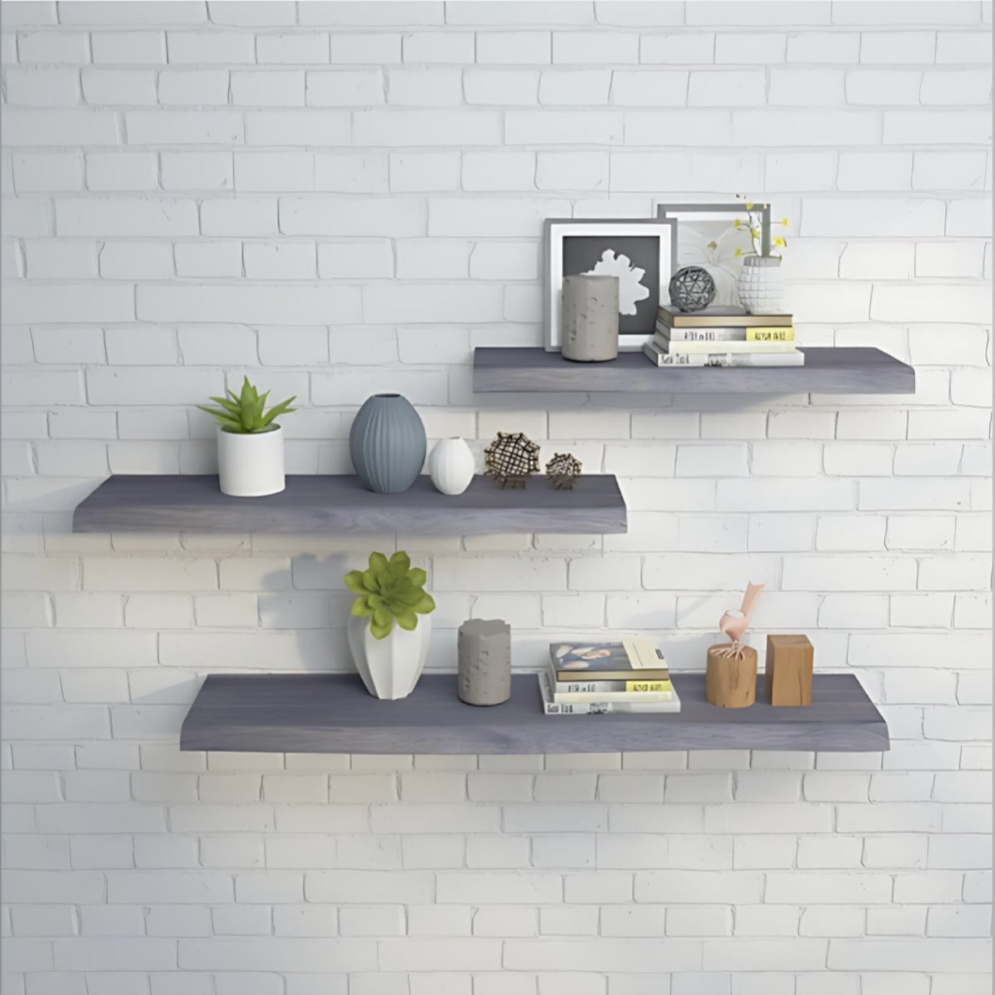 Interbuild Yüzer Duvar Rafı,masif Akasya,fsc,70x25x3,8 Cm,fj,doğal Kenarlı,alacakaranlık Gri