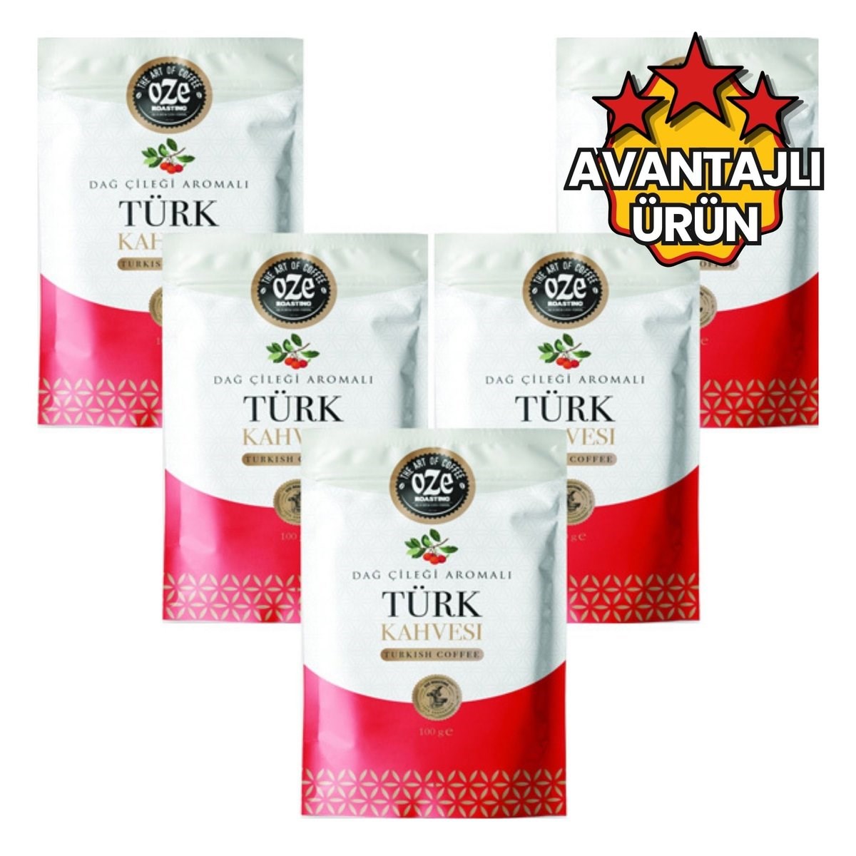 Dağ Çileği Aromalı Türk Kahvesi 5 x 100 g-Aromalı Türk Kahvesi