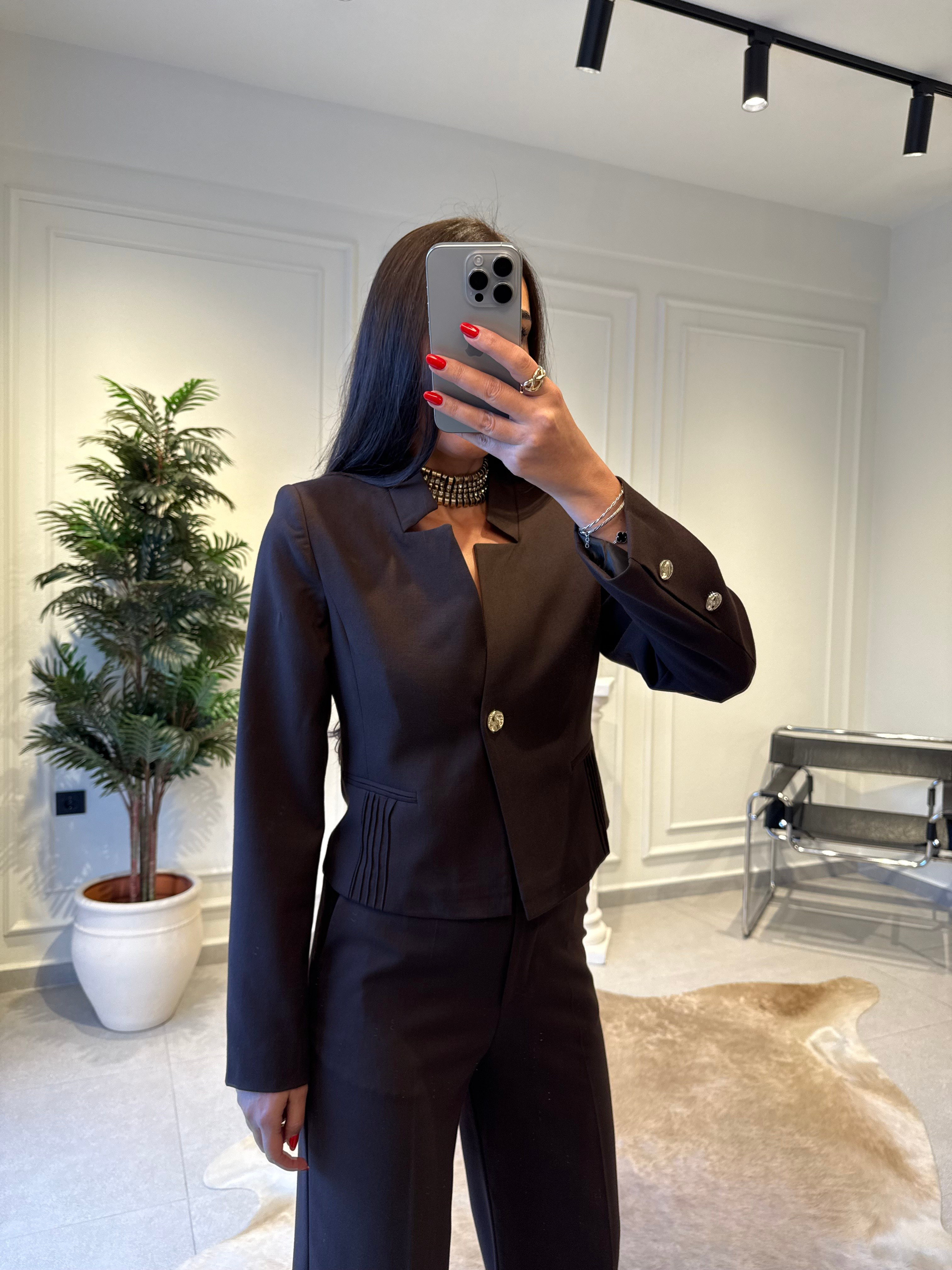 Acı Kahve Asimetrik Yaka Blazer Ceket