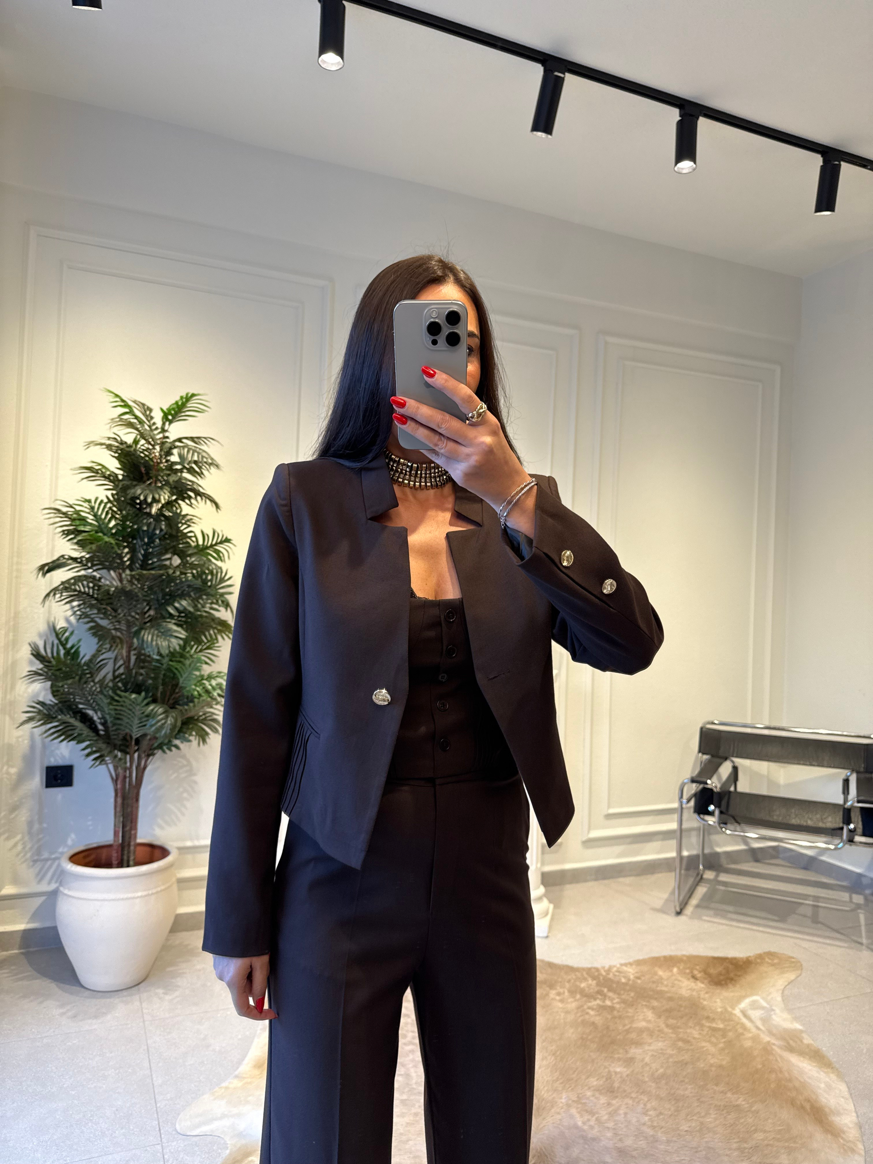 Acı Kahve Asimetrik Yaka Blazer Ceket