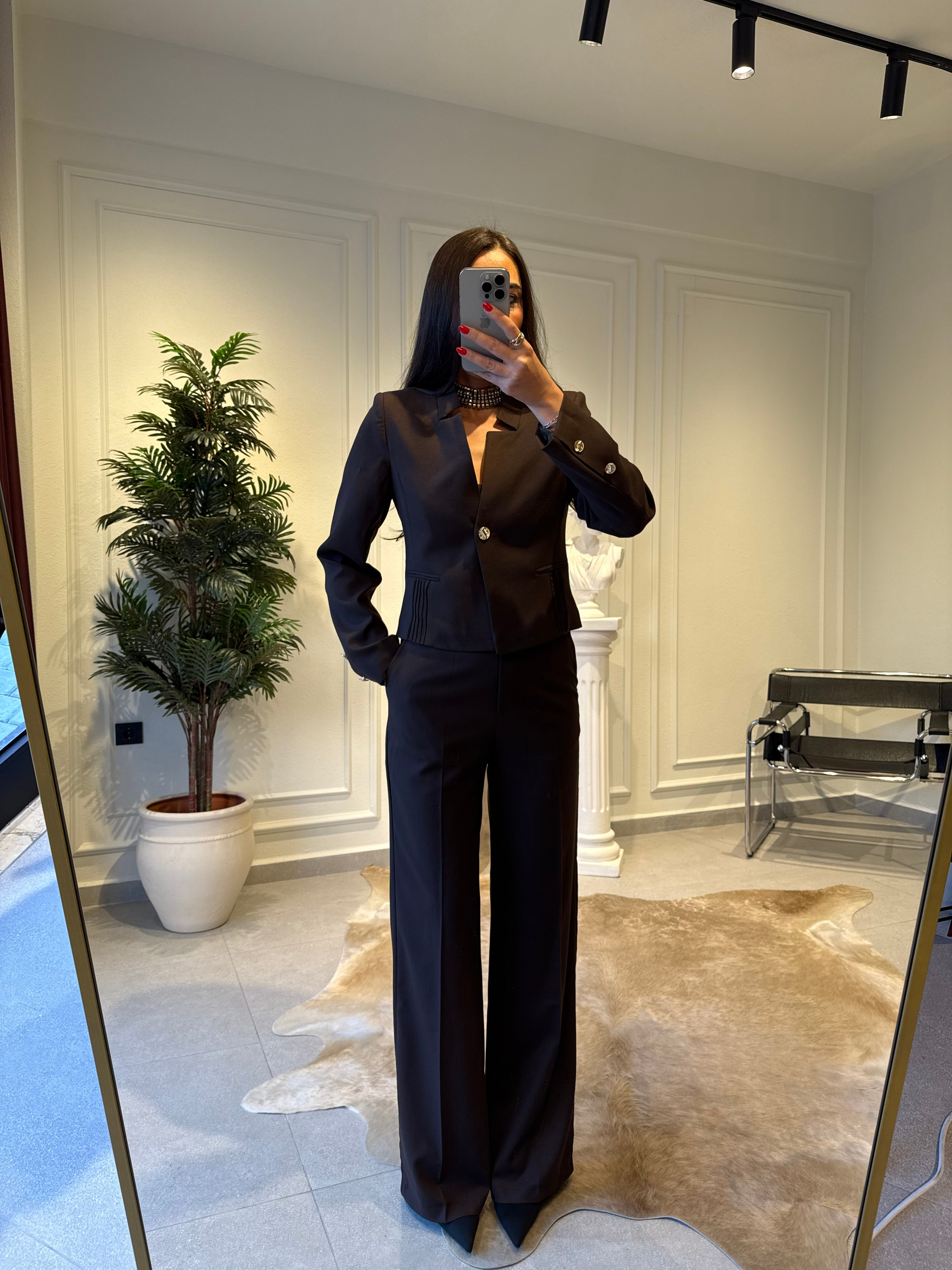 Acı Kahve Asimetrik Yaka Blazer Ceket