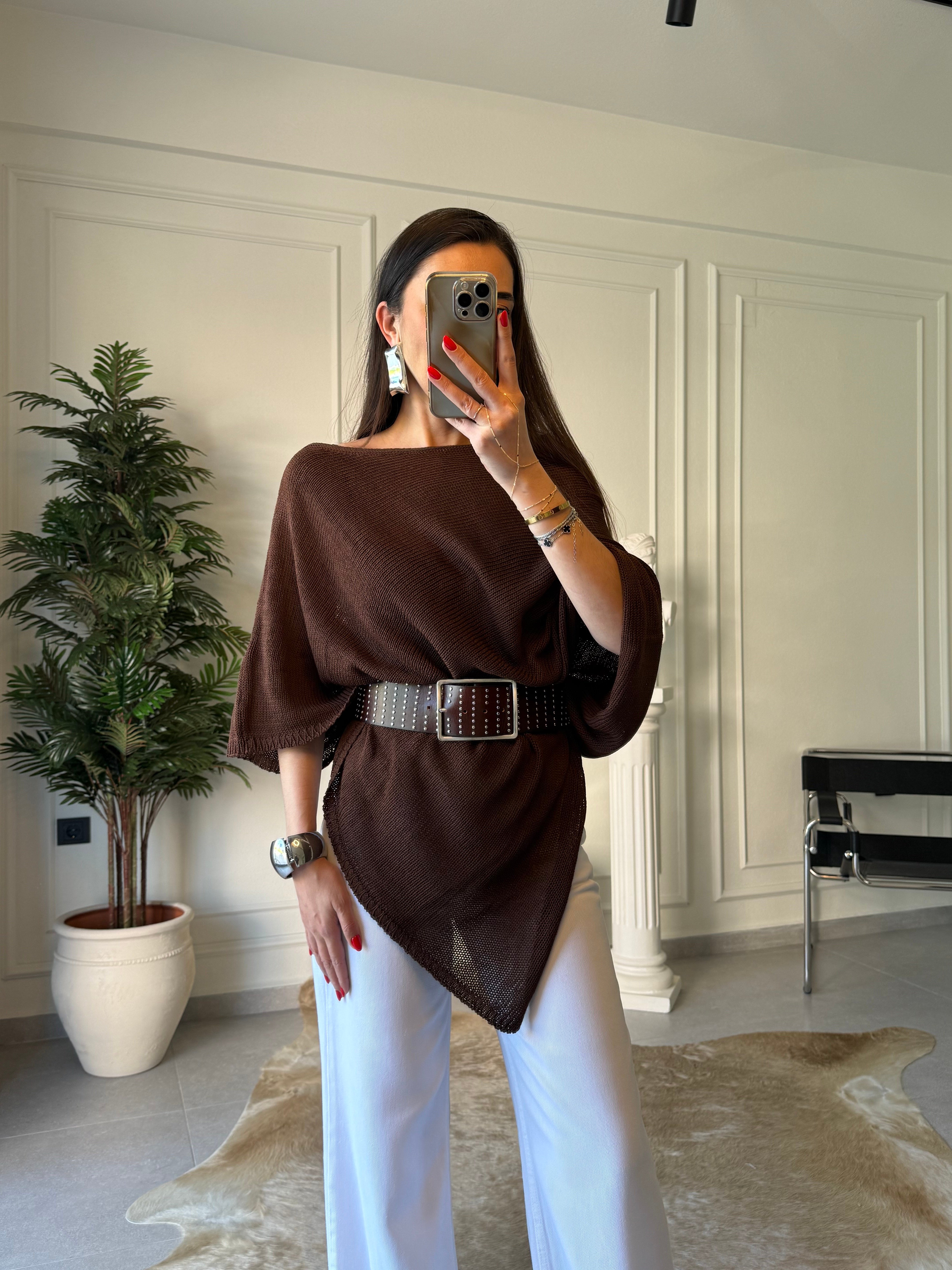 Acı Kahve Yazlık Triko Pelerin