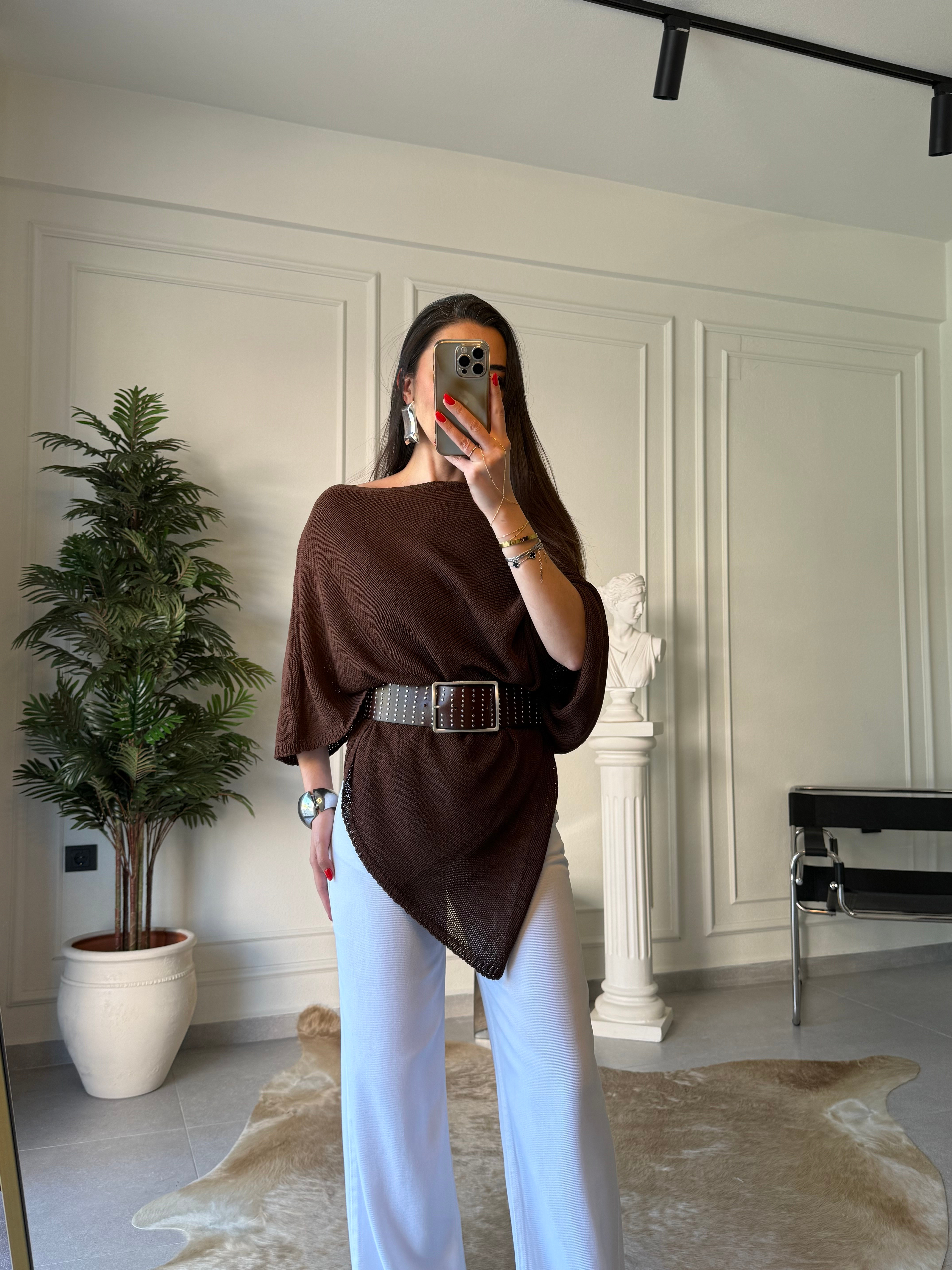 Acı Kahve Yazlık Triko Pelerin