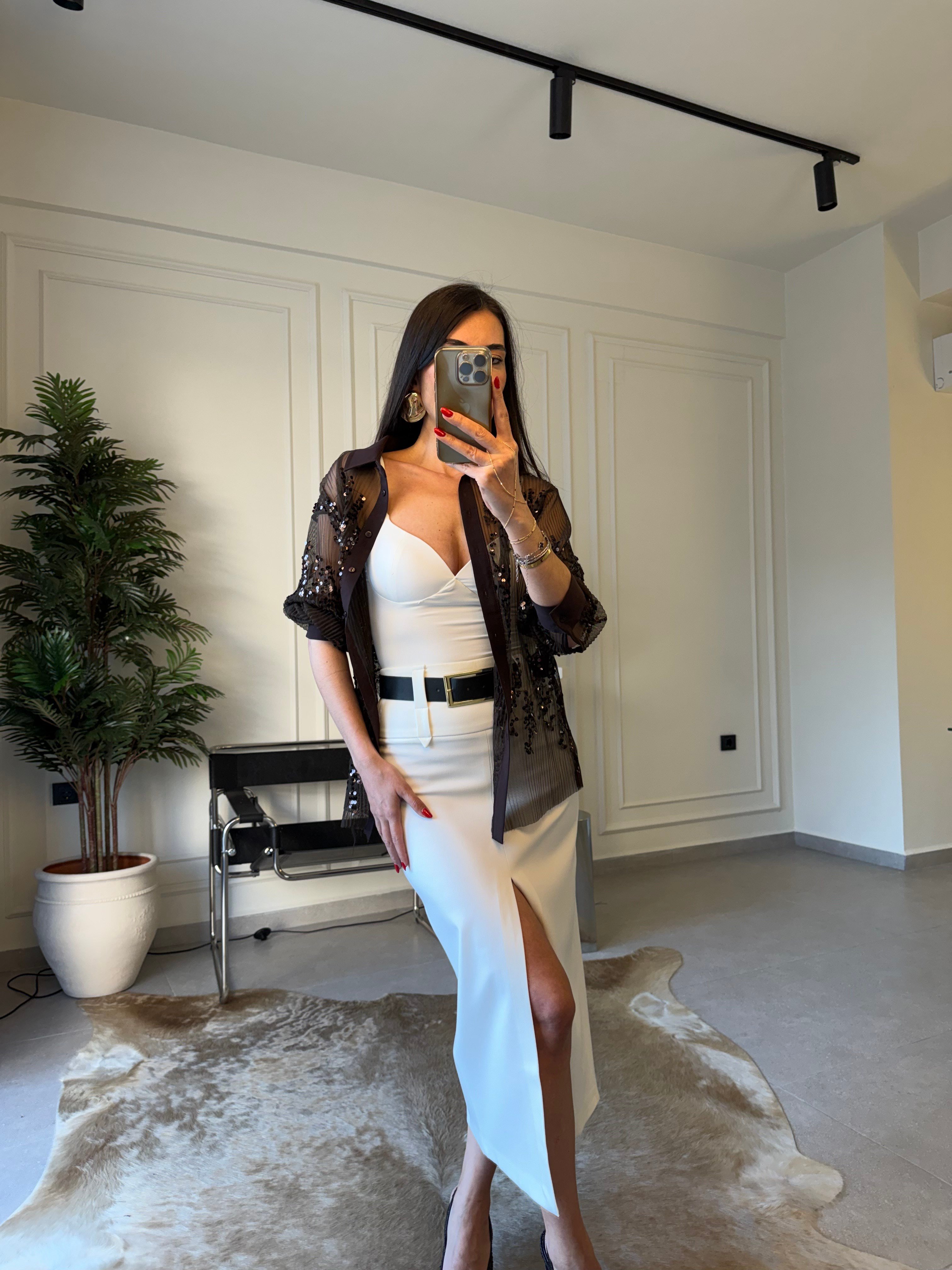 Acıkahve Pullu Garnilli Gömlek