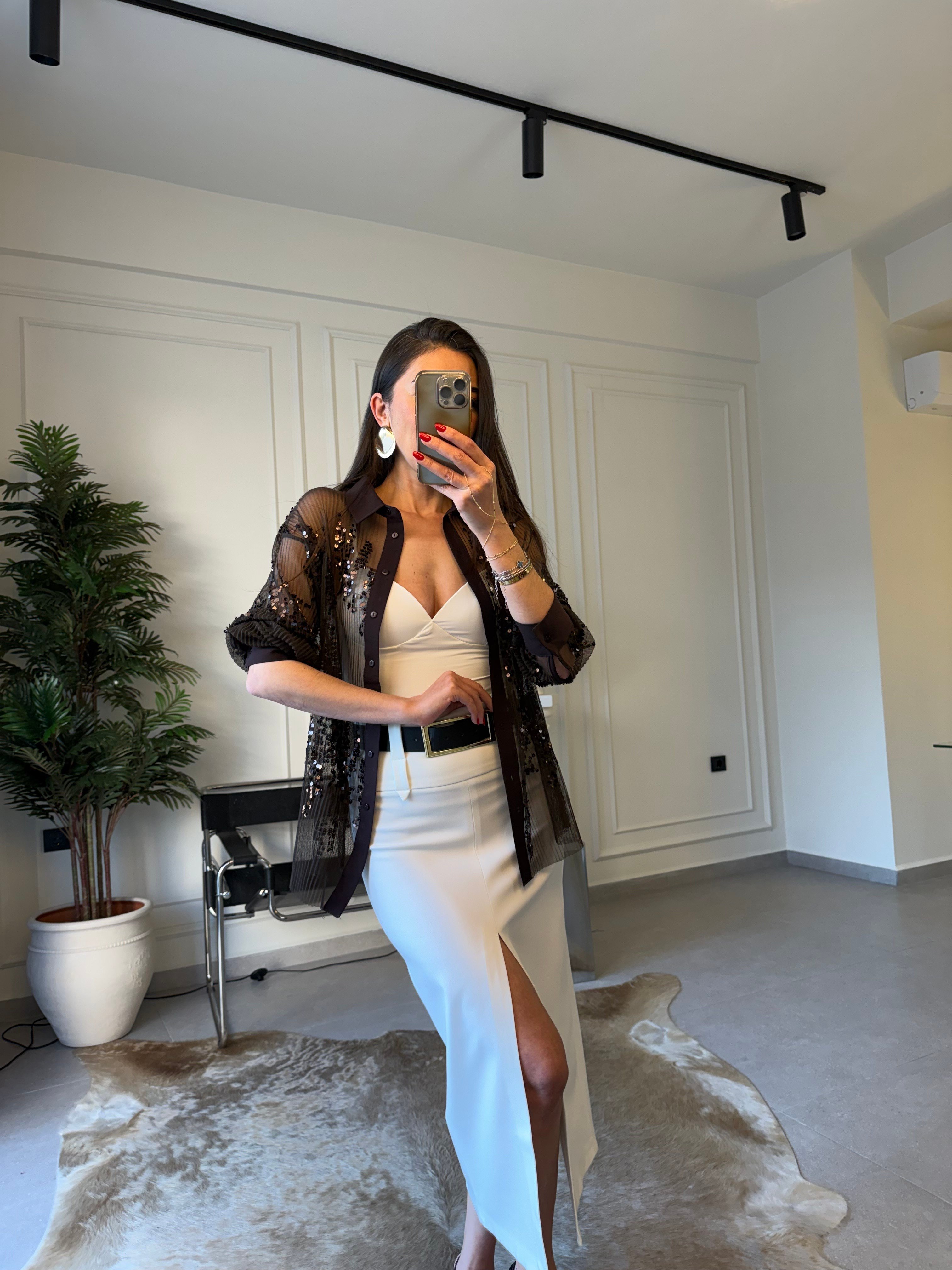 Acıkahve Pullu Garnilli Gömlek