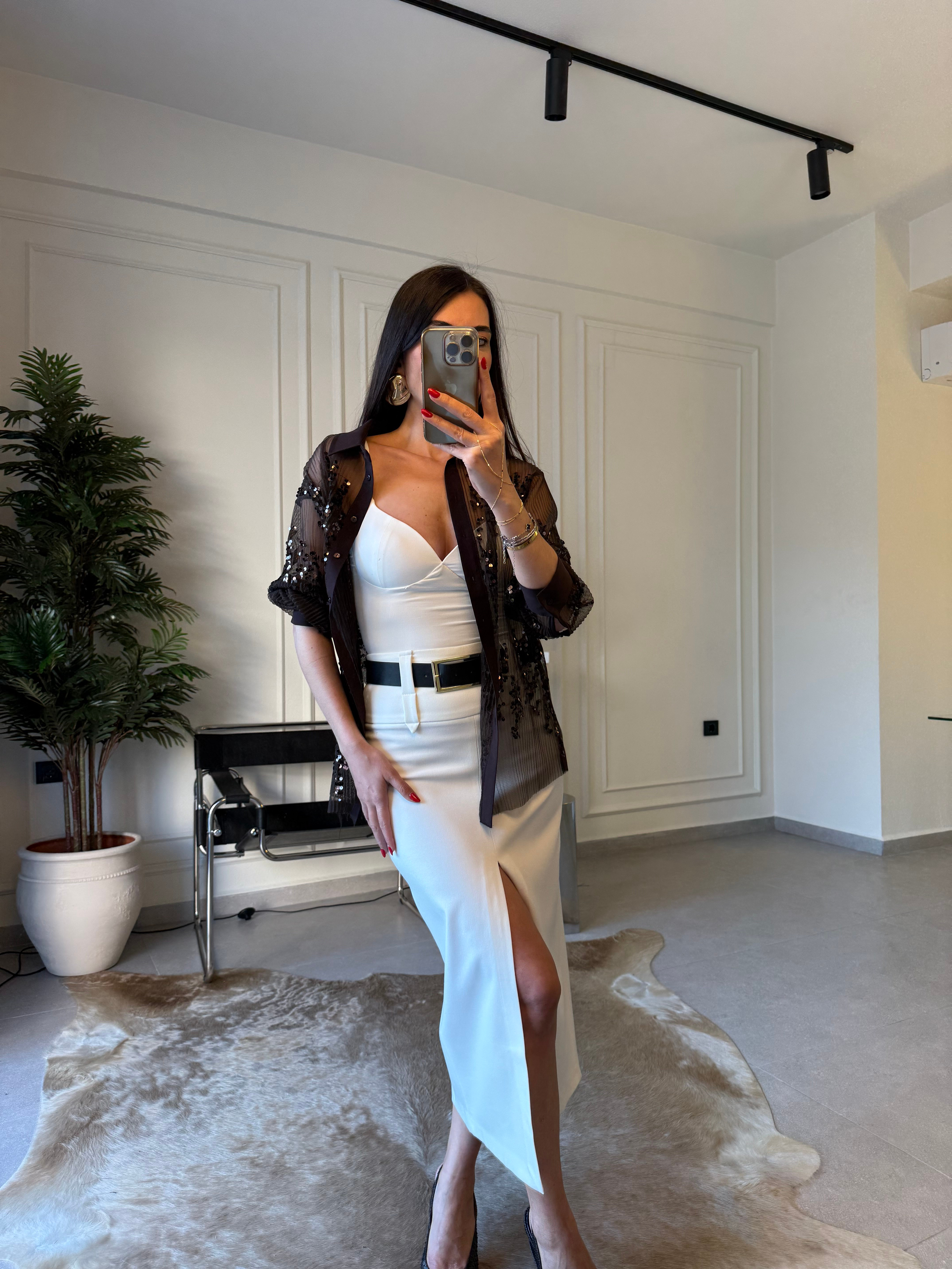 Acıkahve Pullu Garnilli Gömlek