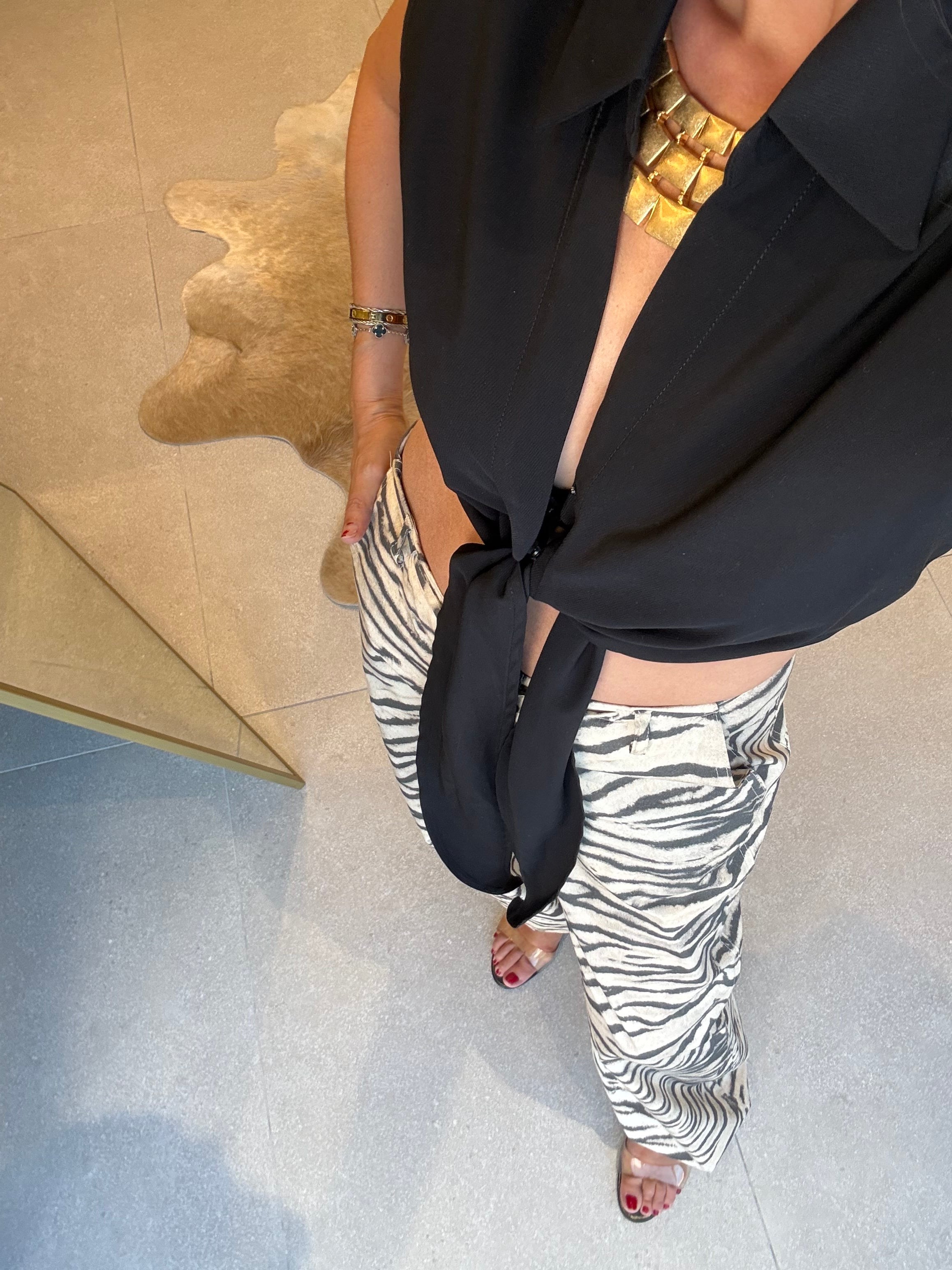 Bej Zebra Desenli Pantolon