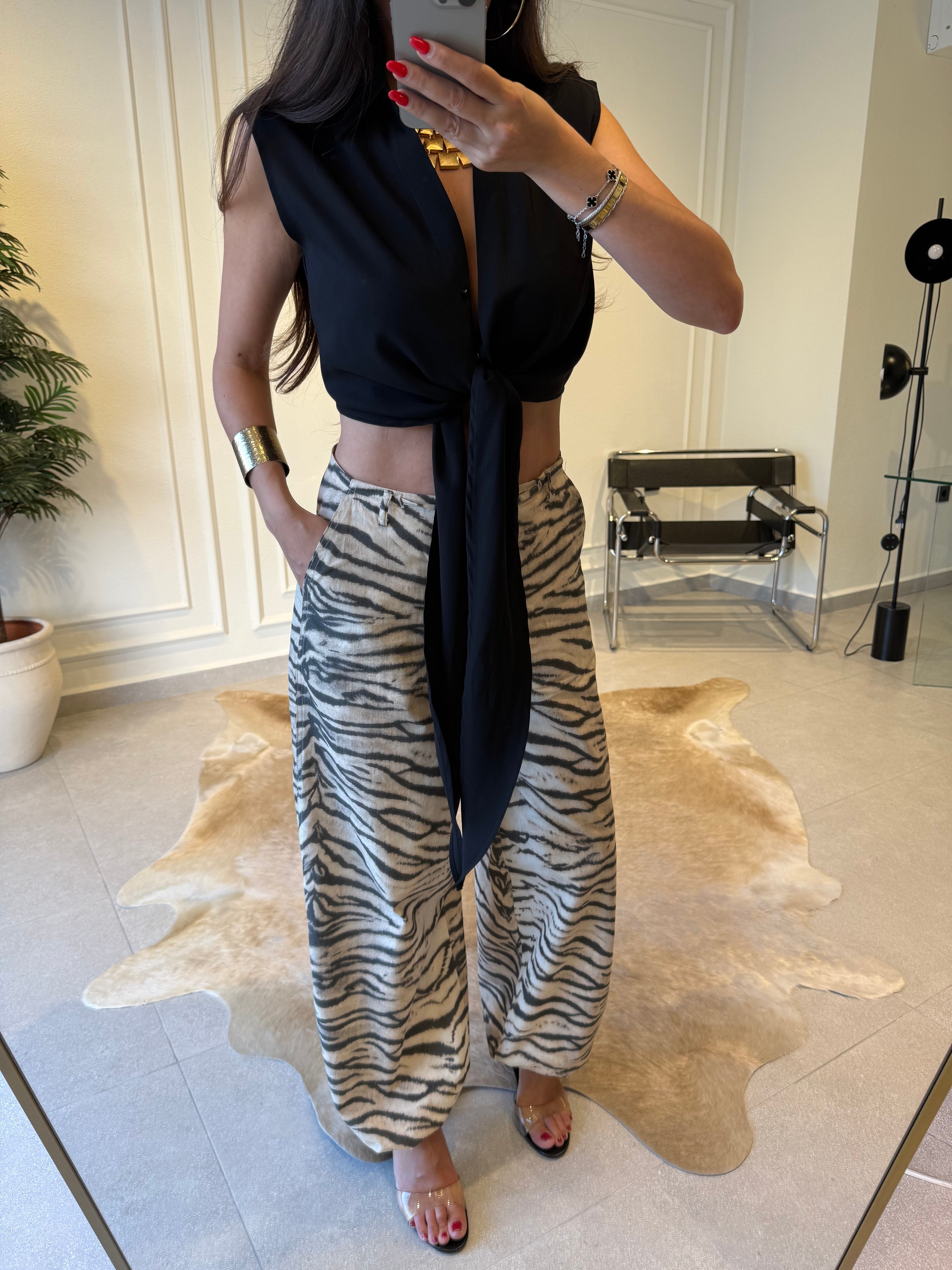 Bej Zebra Desenli Pantolon