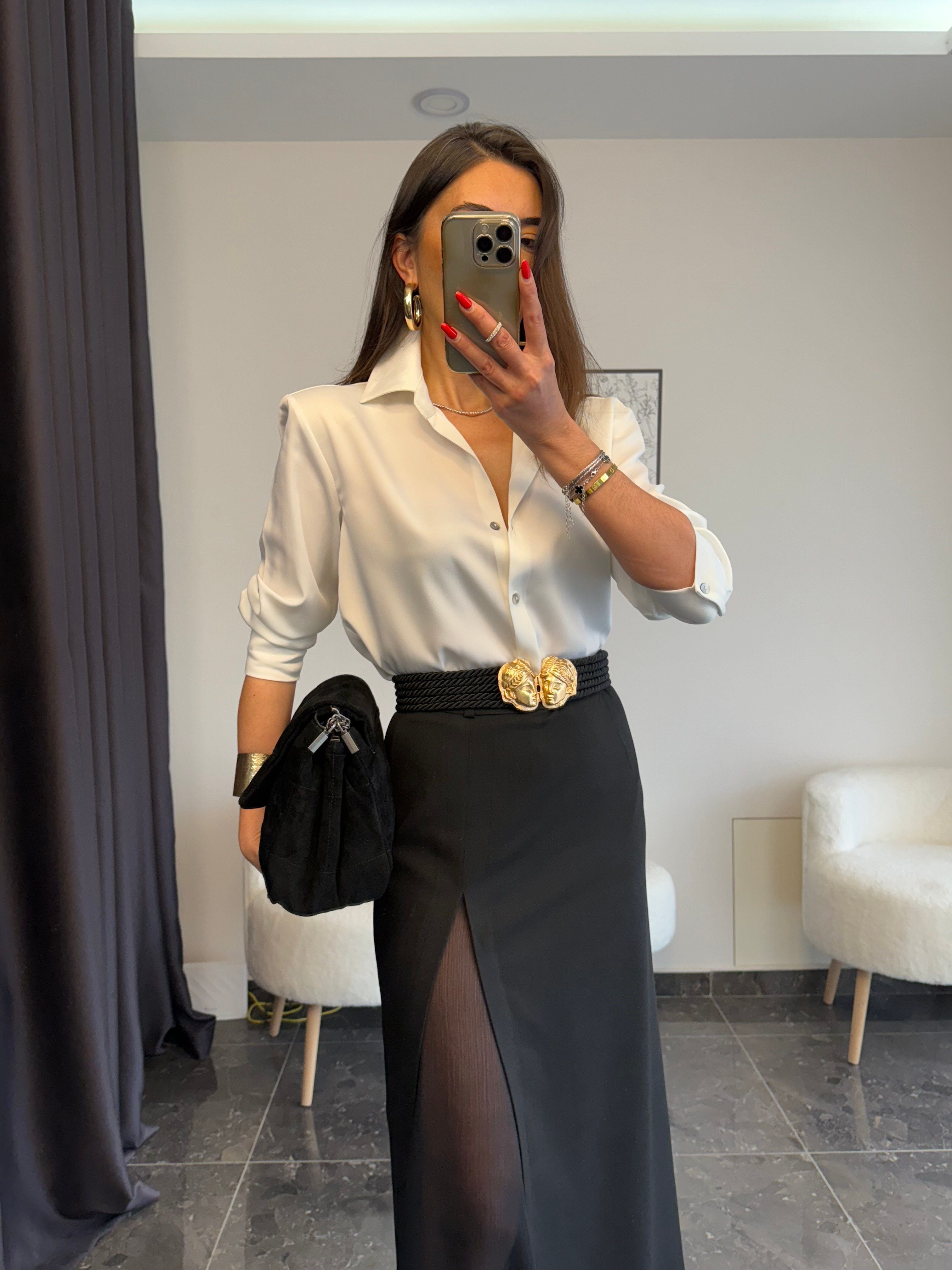 Beyaz Premium Saten Gömlek 
