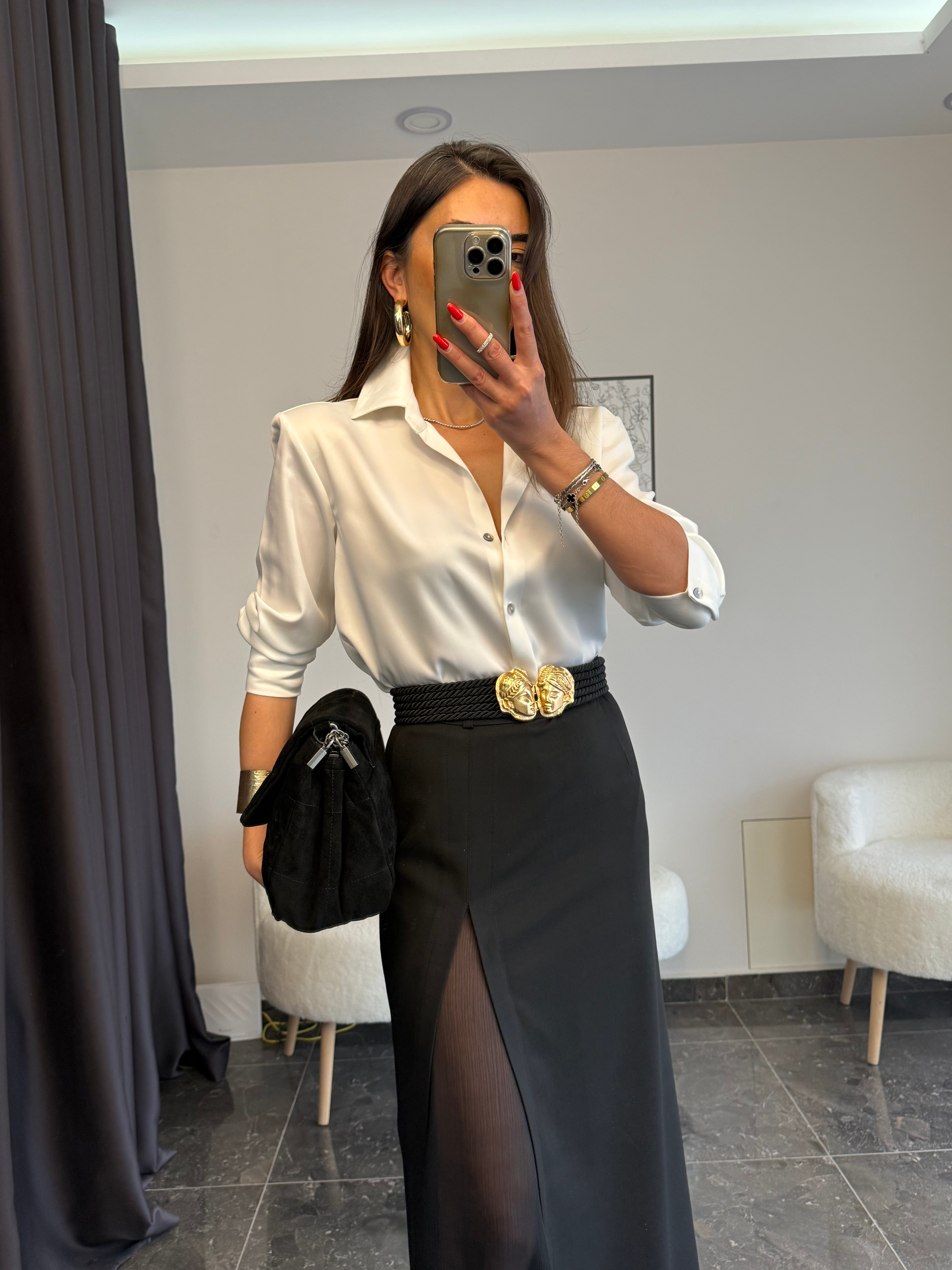 Beyaz Premium Saten Gömlek 