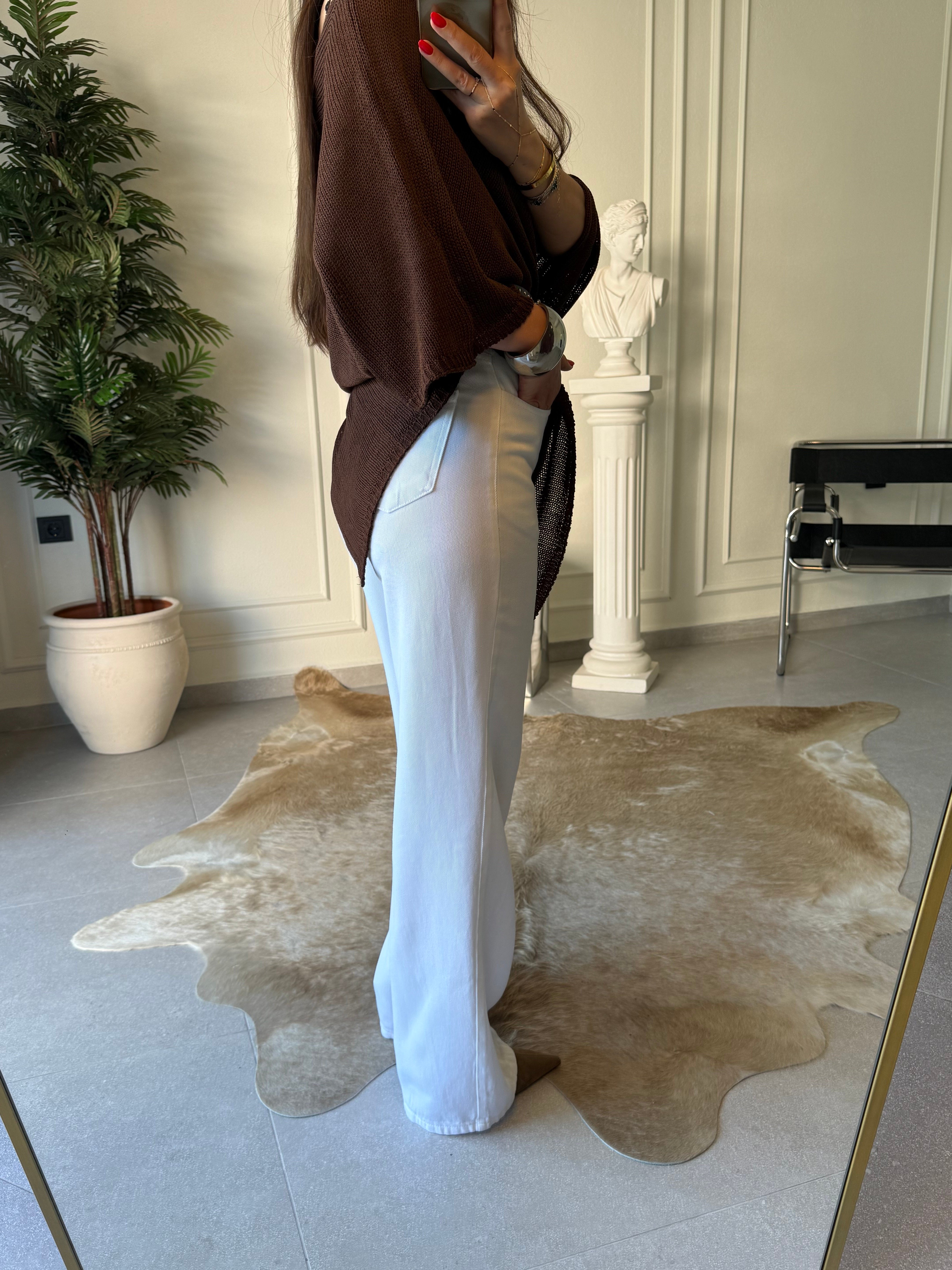 Beyaz Straight Denim Pantolon