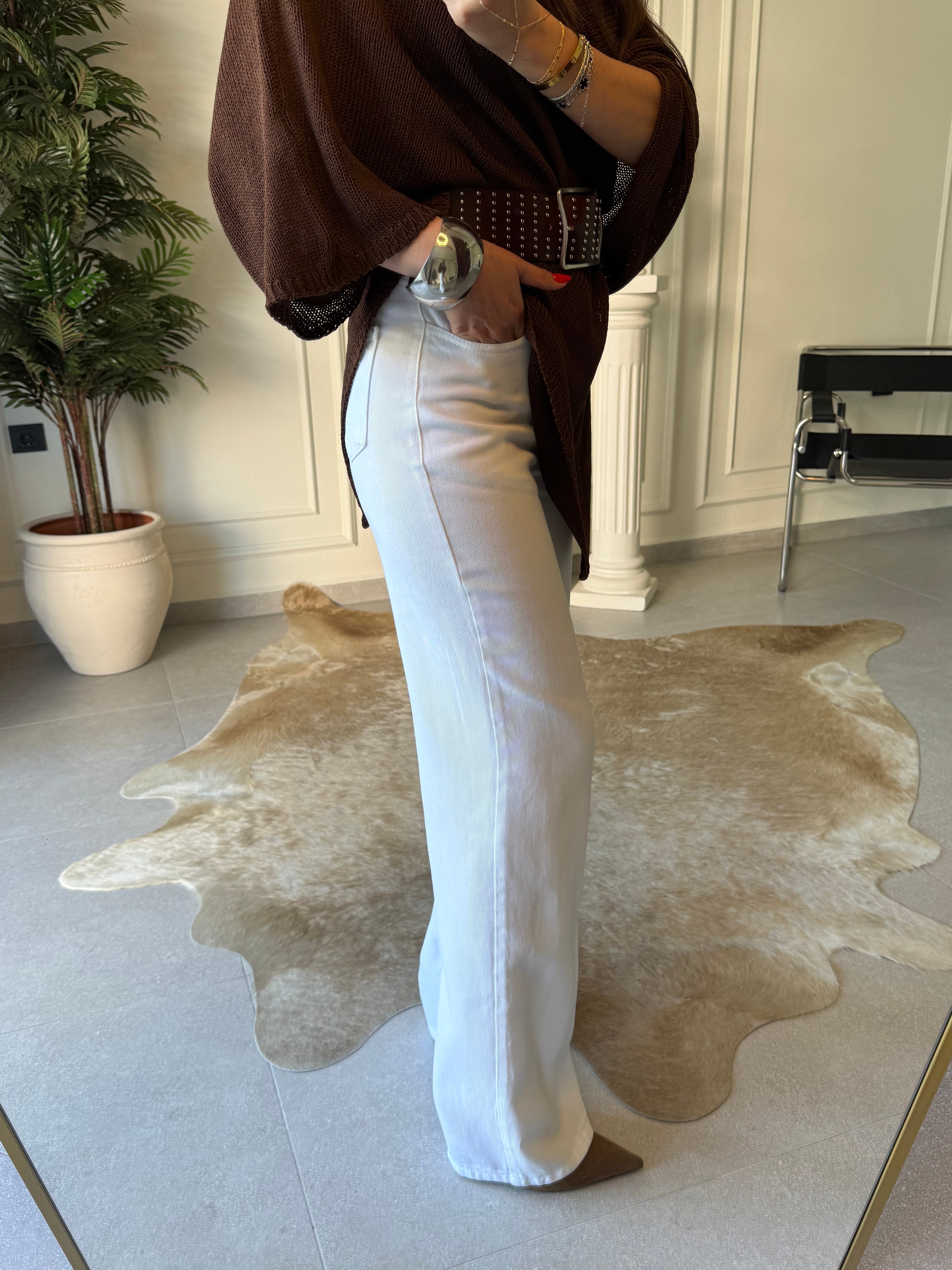 Beyaz Straight Denim Pantolon