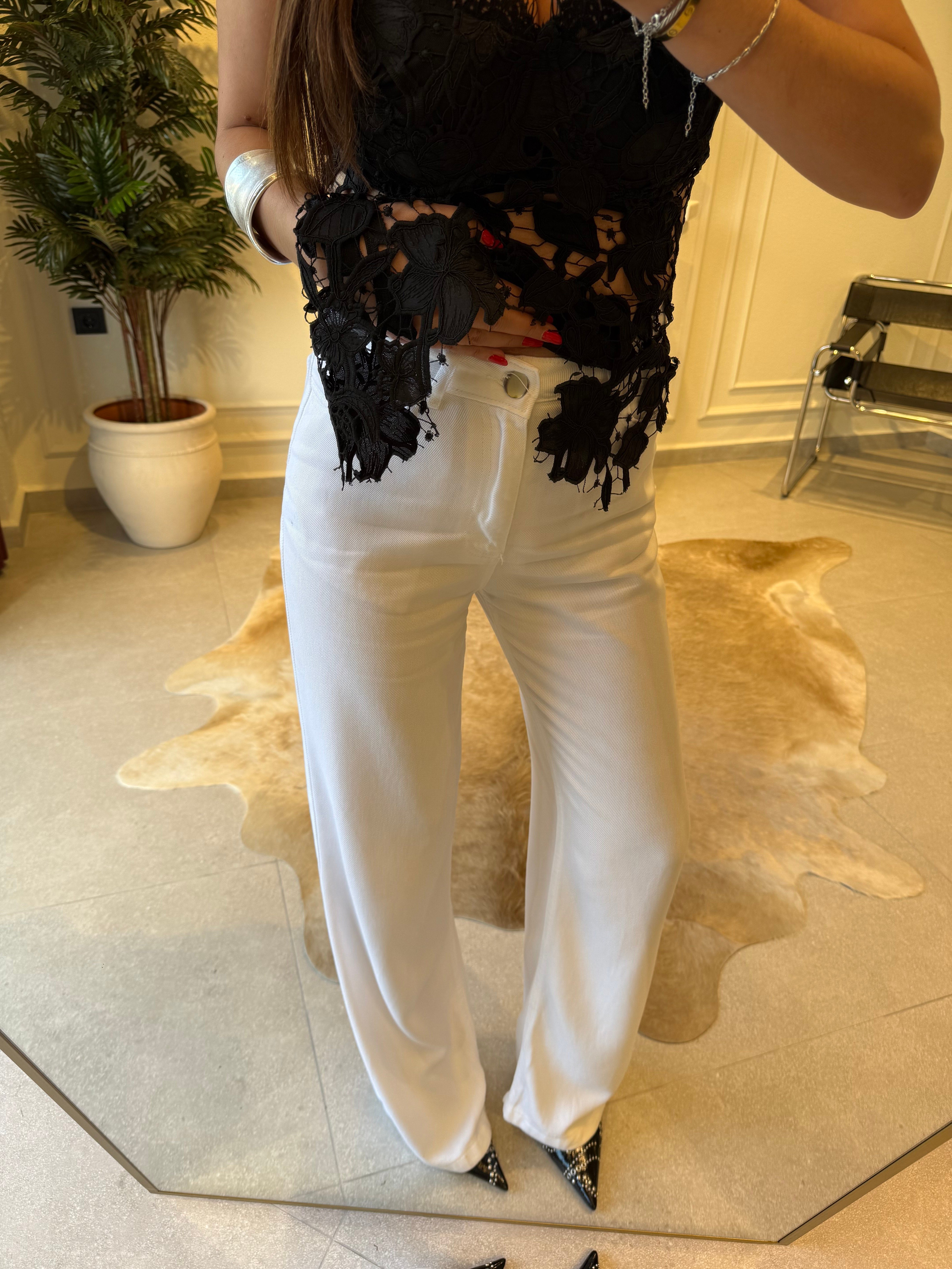 Beyaz Straight Denim Pantolon