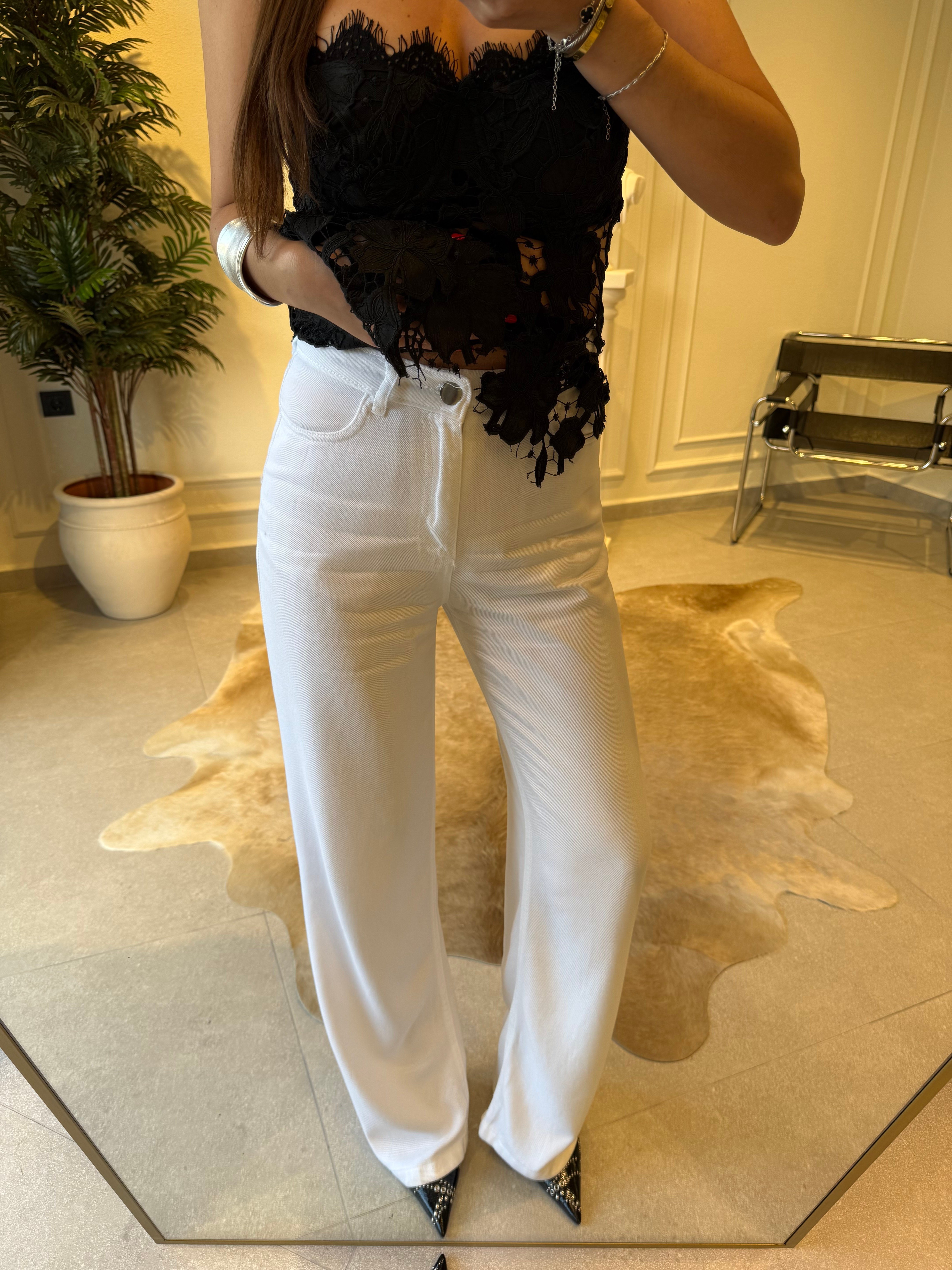 Beyaz Straight Denim Pantolon
