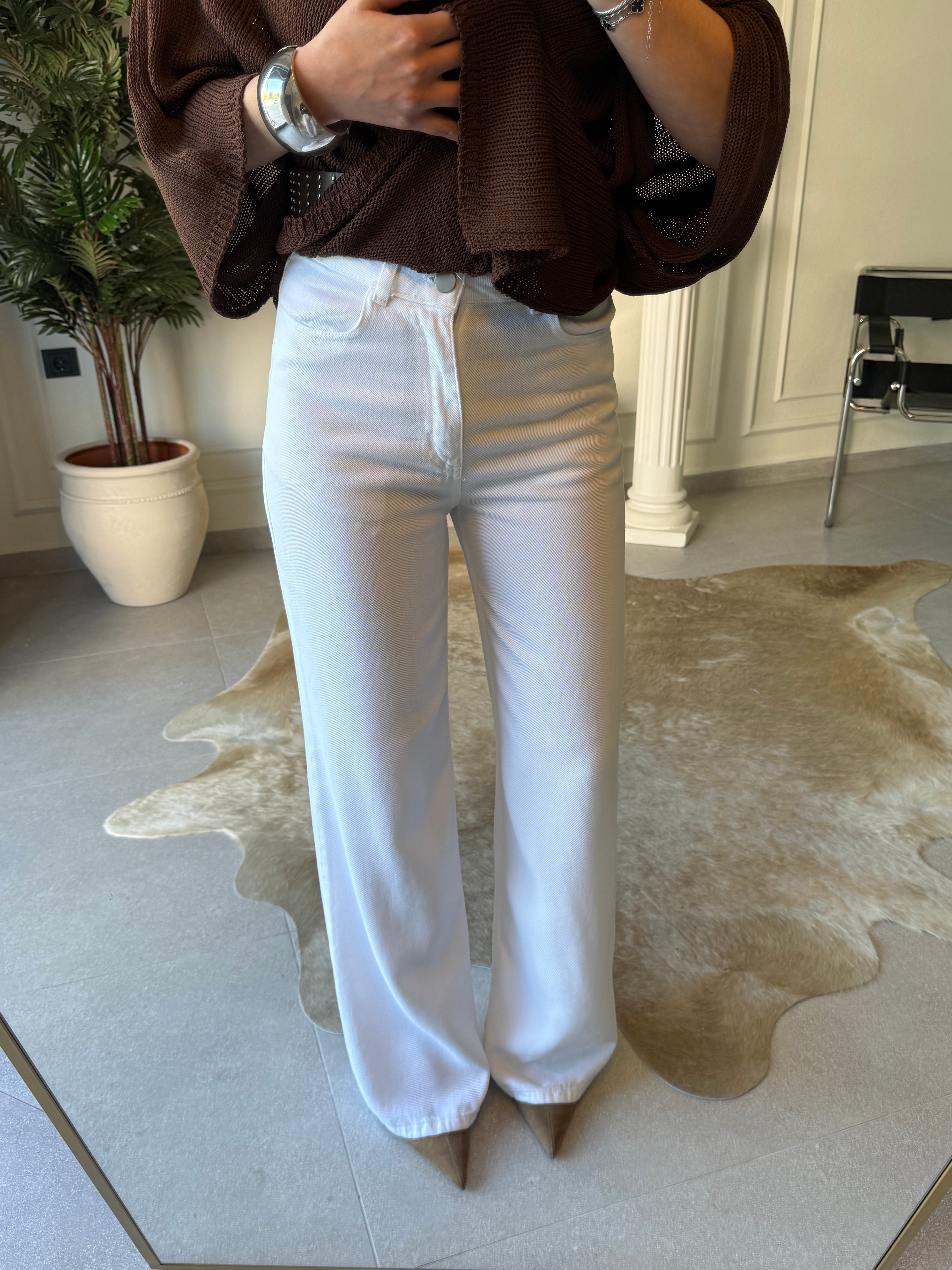 Beyaz Straight Denim Pantolon