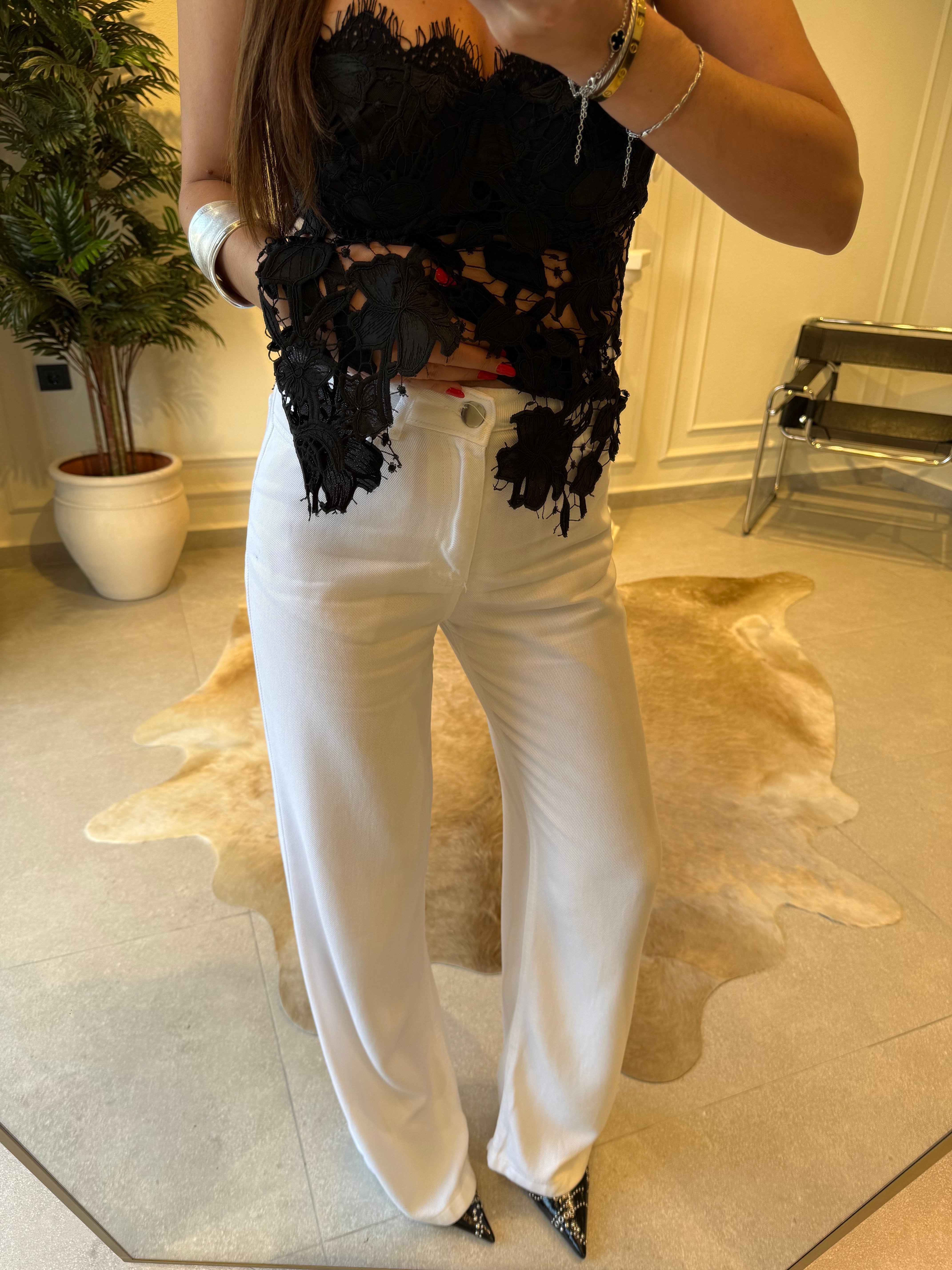 Beyaz Straight Denim Pantolon