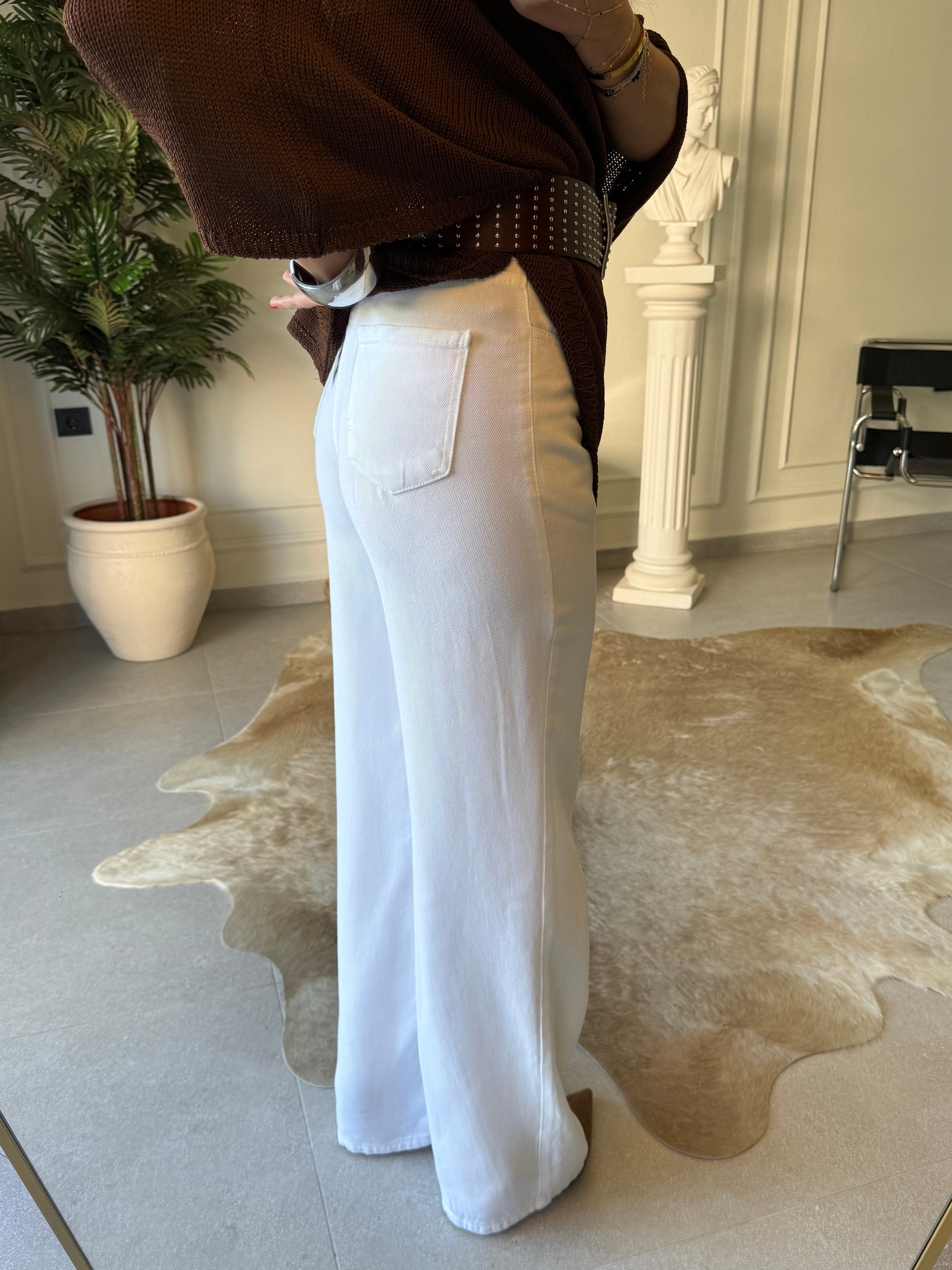 Beyaz Straight Denim Pantolon