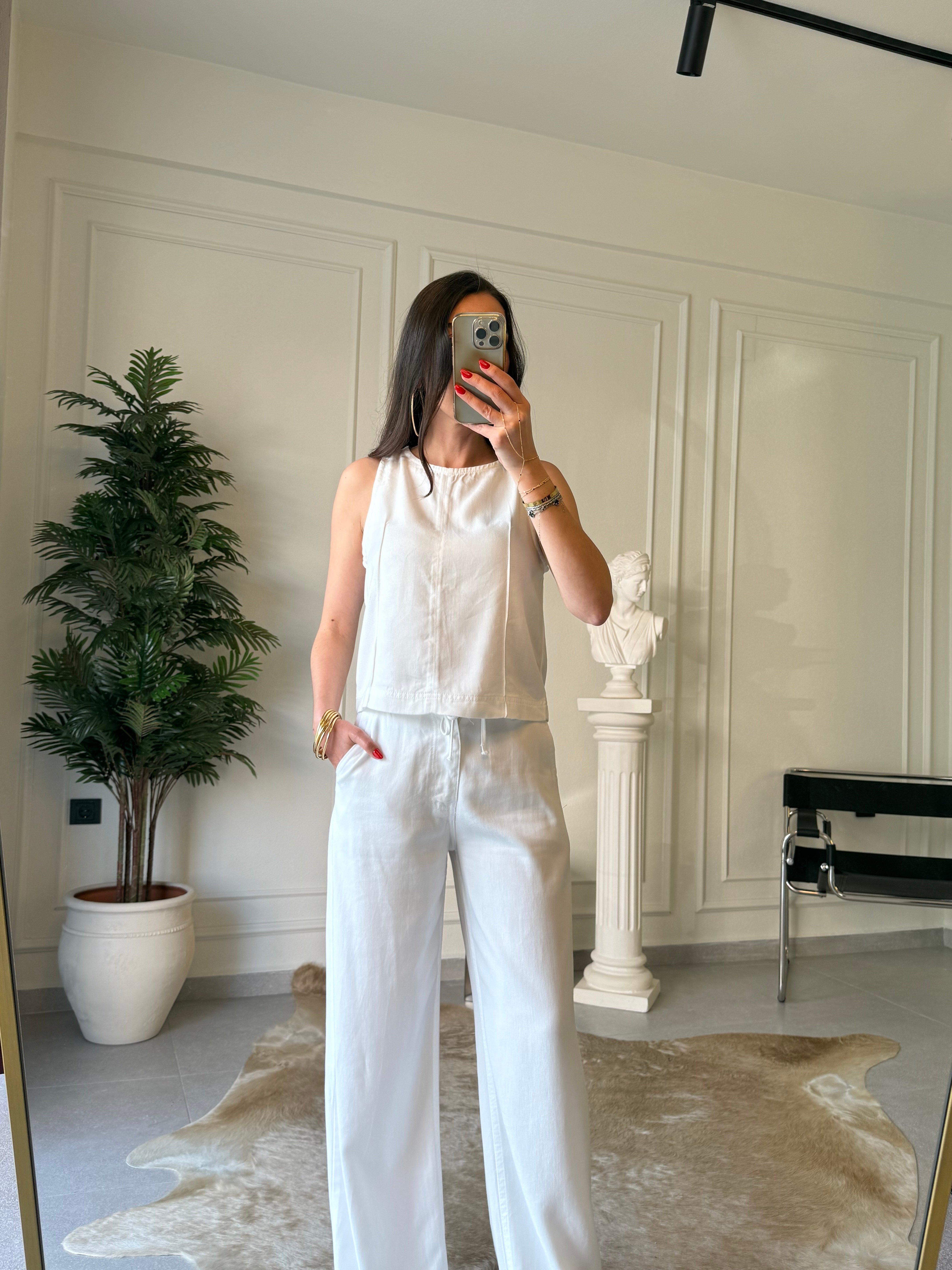 Beyaz Tensel Denim Takım