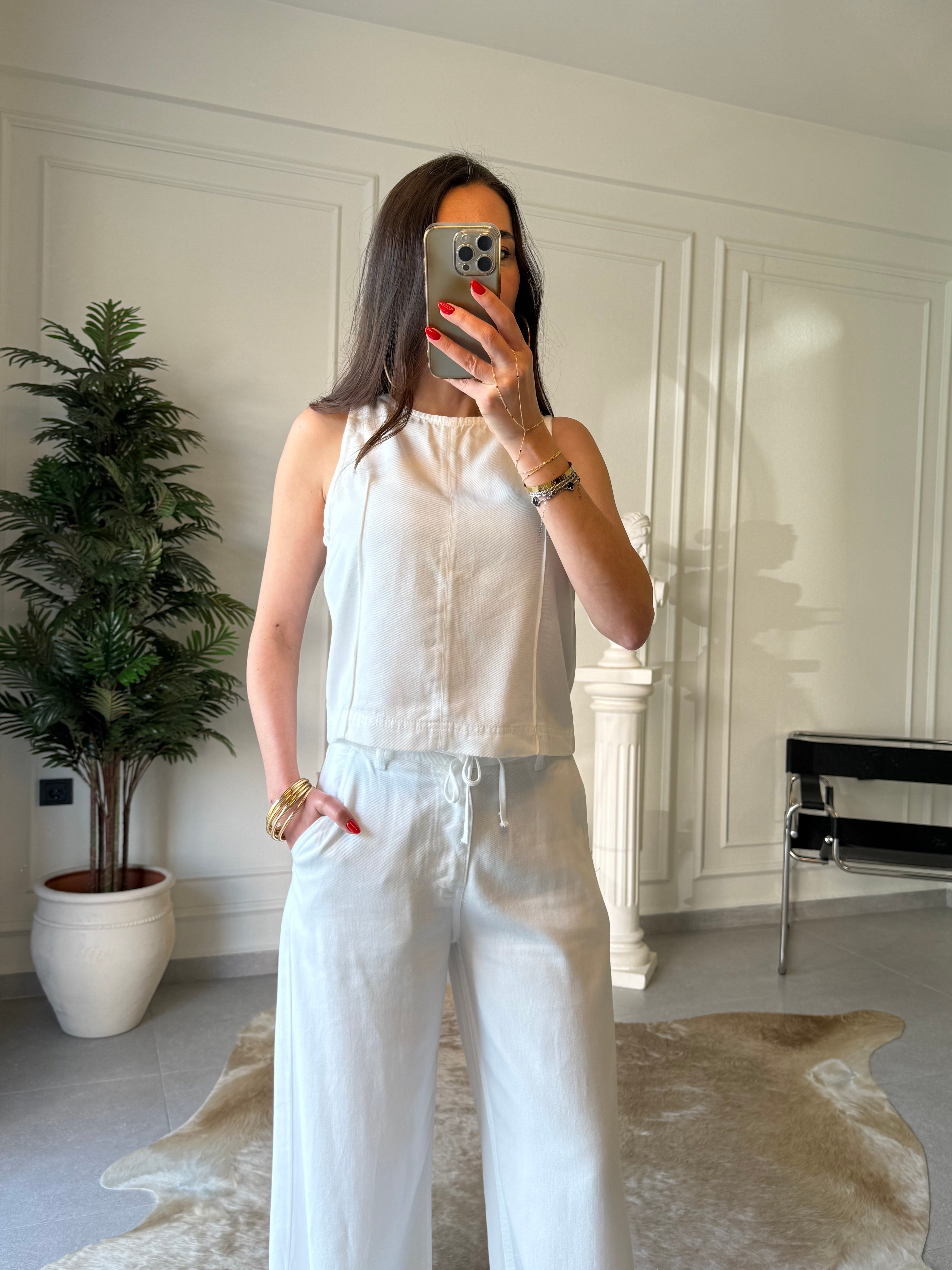 Beyaz Tensel Denim Takım