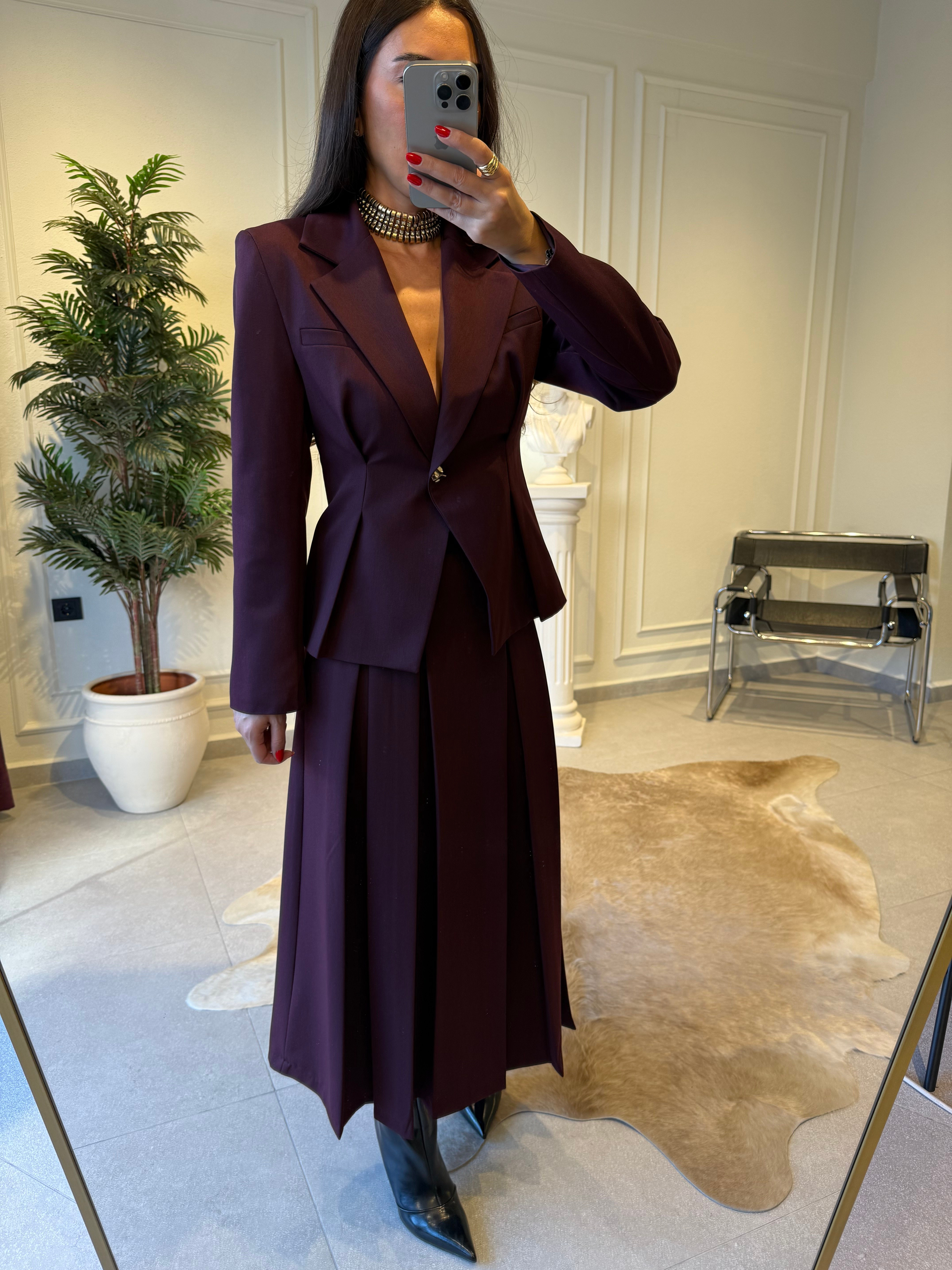 Bordo Belden Oturtmalı Fit Ceket 