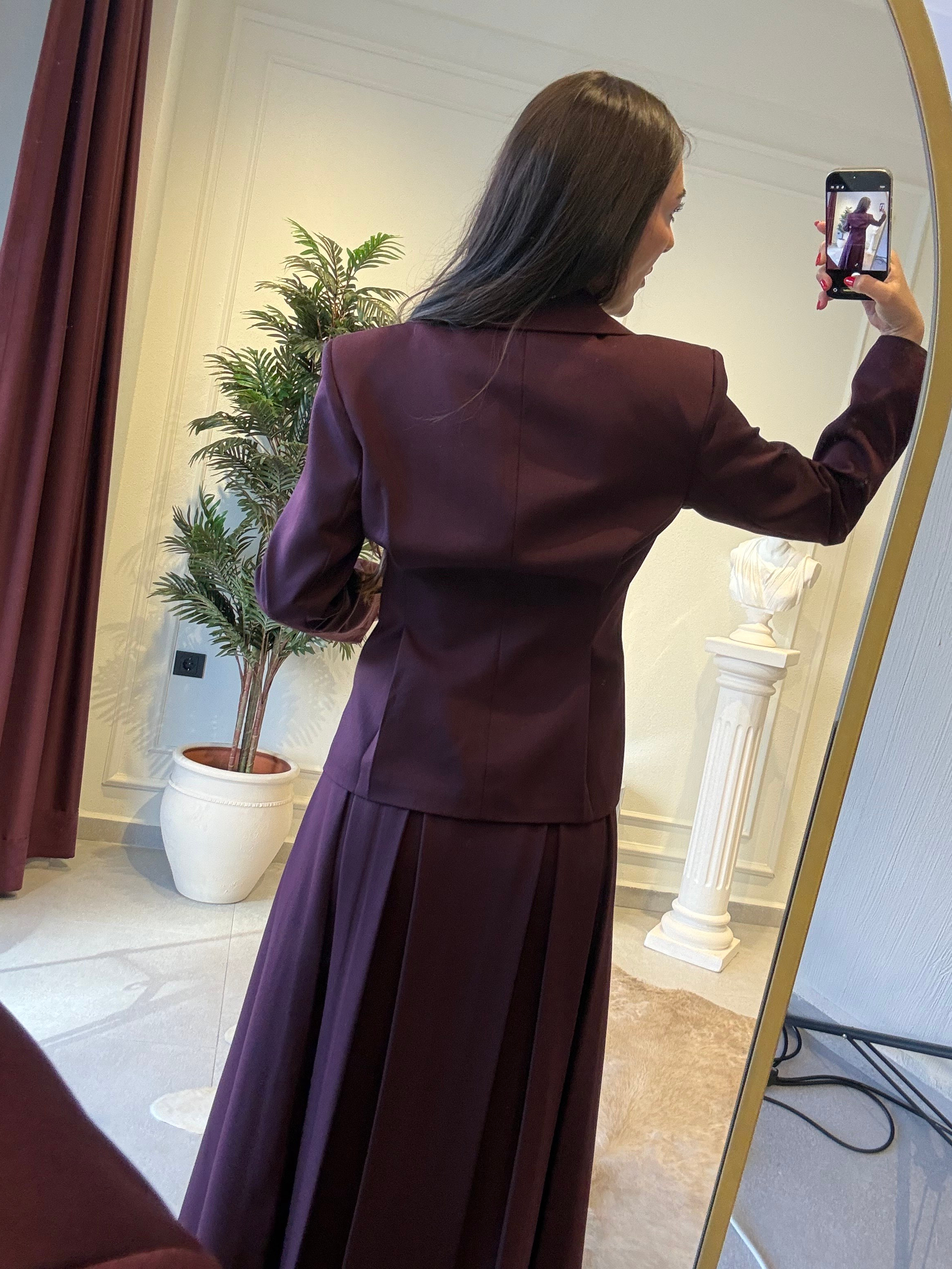Bordo Belden Oturtmalı Fit Ceket 