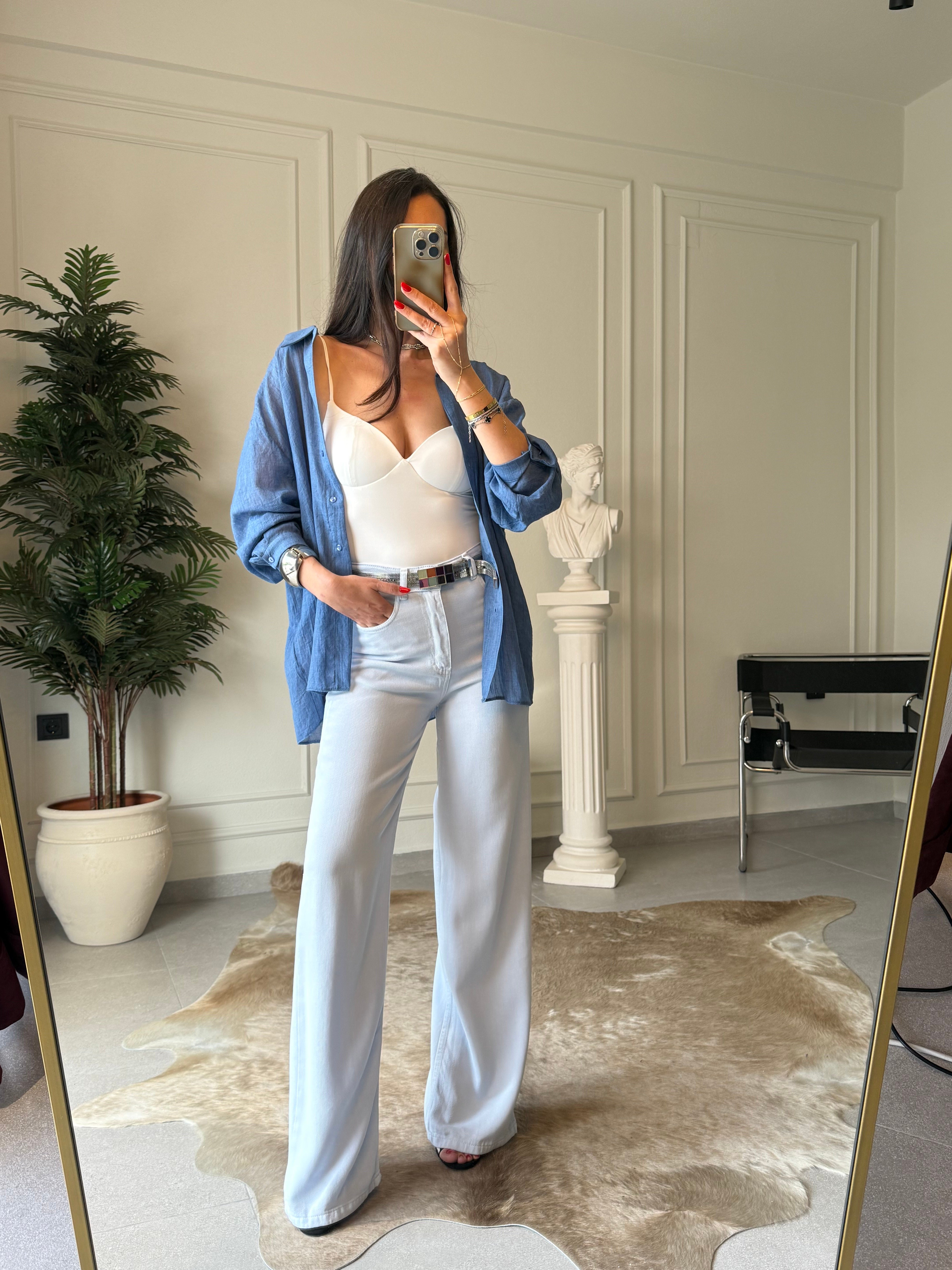 Buz Mavi Straight Denim Pantolon
