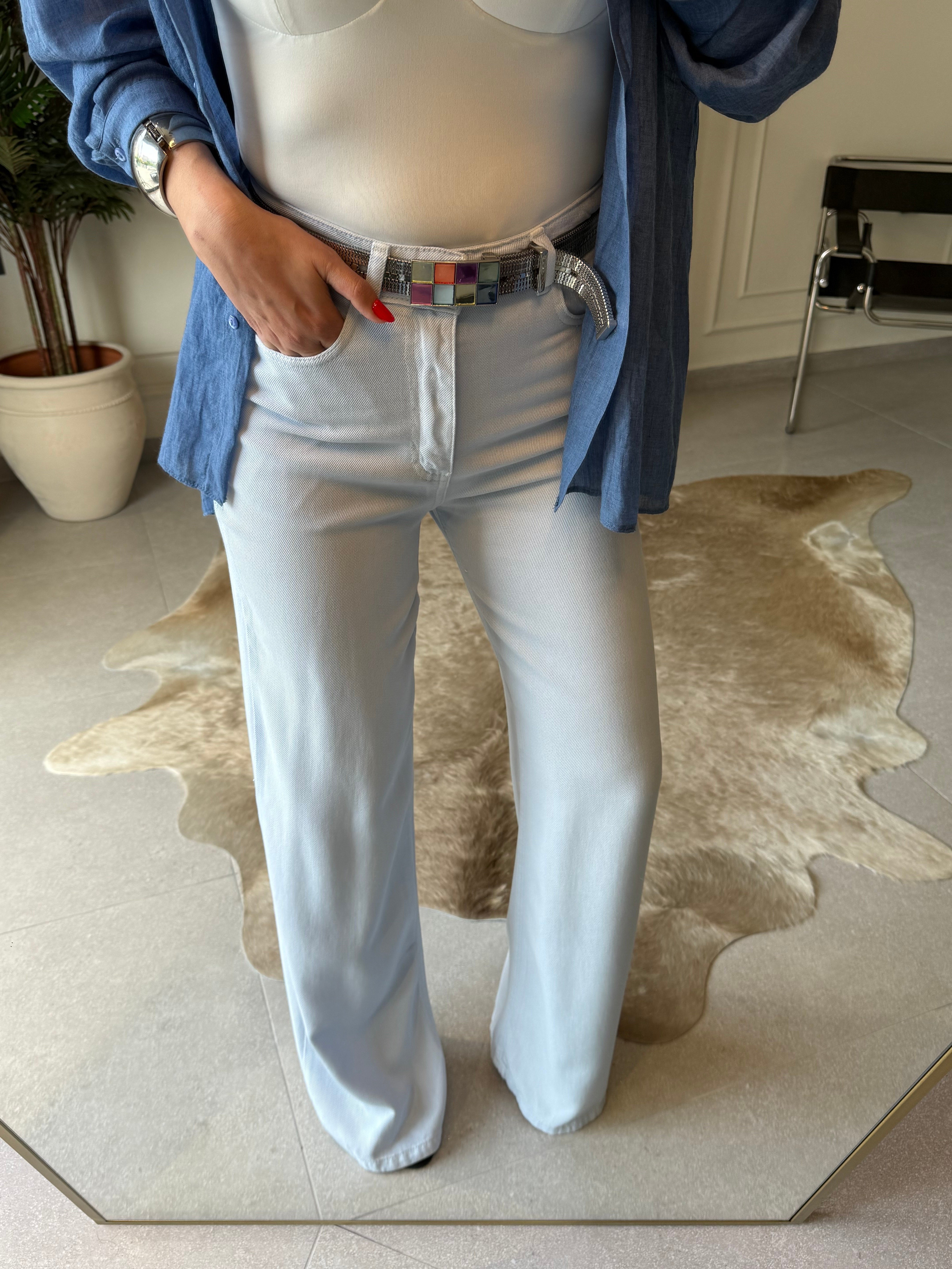 Buz Mavi Straight Denim Pantolon