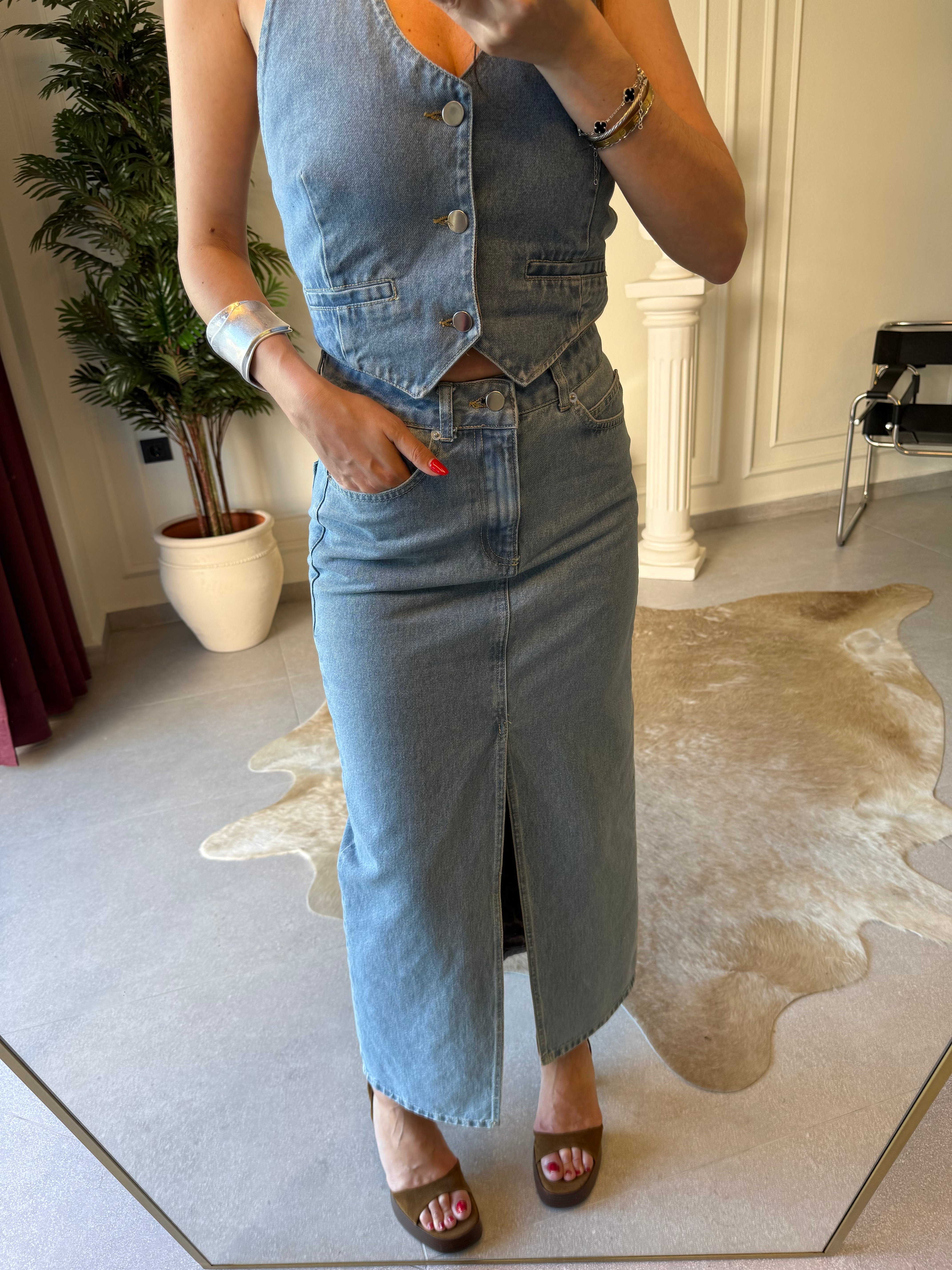 Denim Bluz Etek Takım 