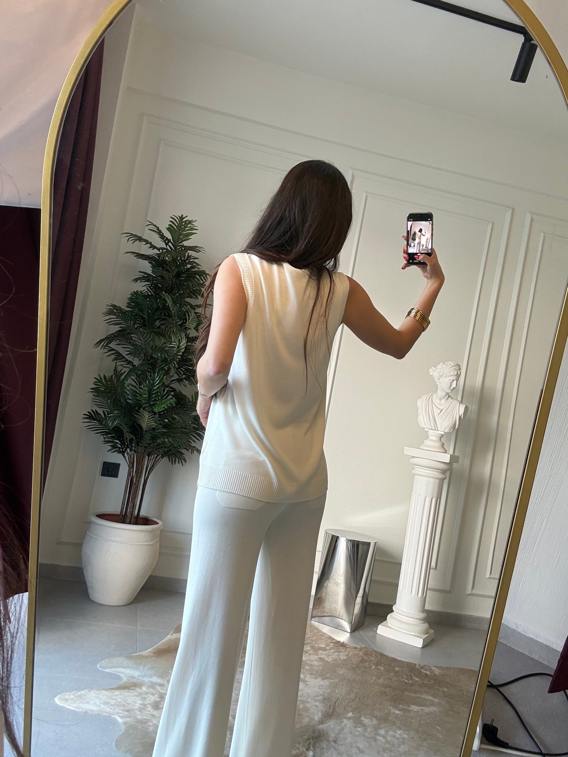 Ekru Triko Yelek Pantolon Takımı