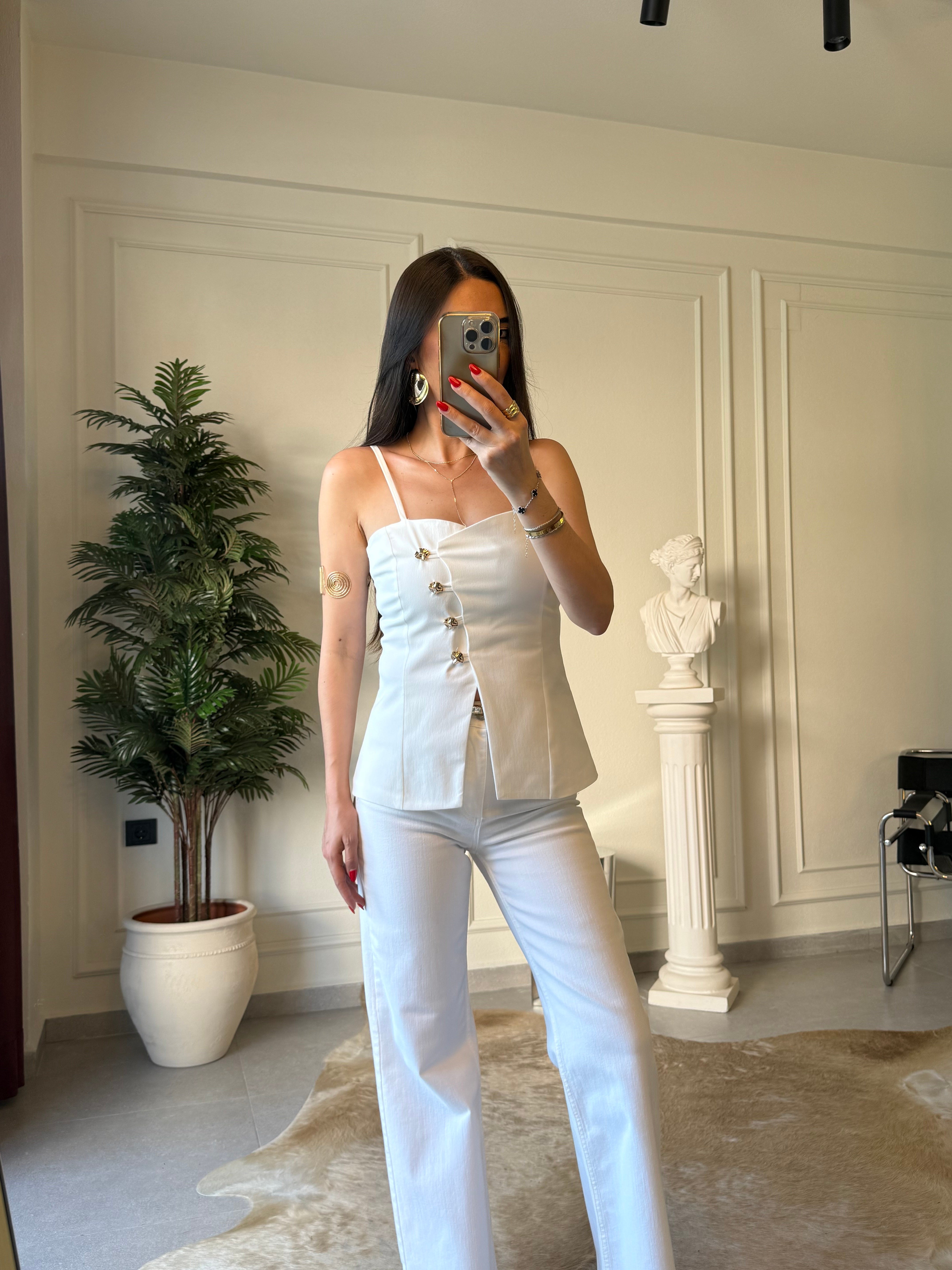 Gold Düğmeli Askılı Bluz