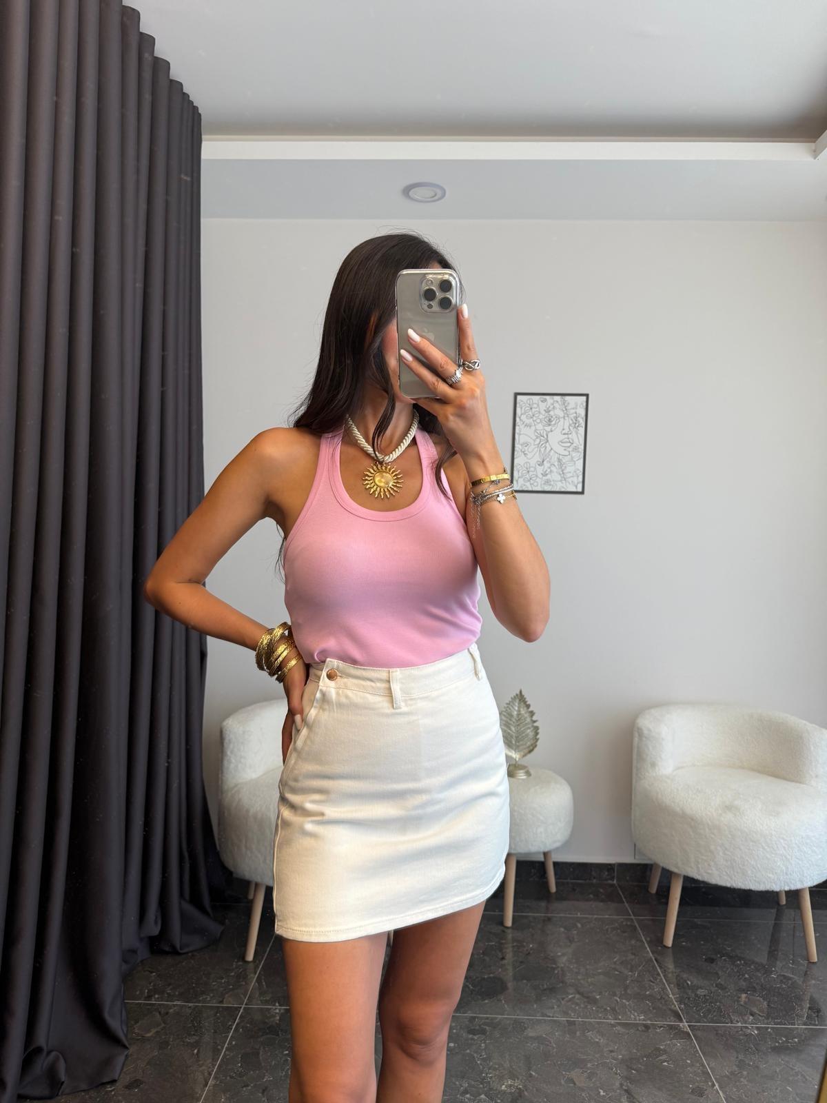 Halter Yaka Basic Bluz - Pembe