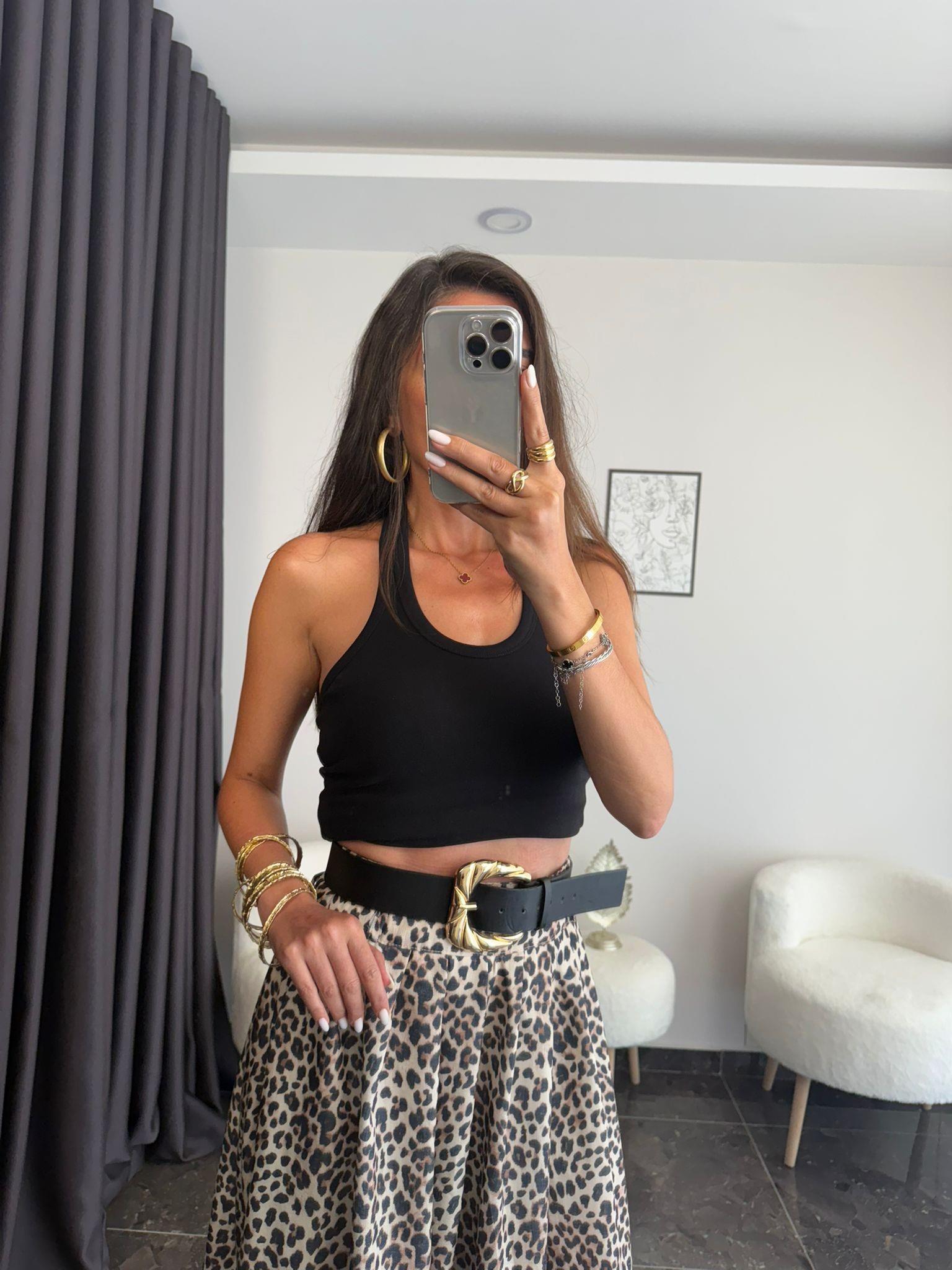 Halter Yaka Basic Bluz - Siyah