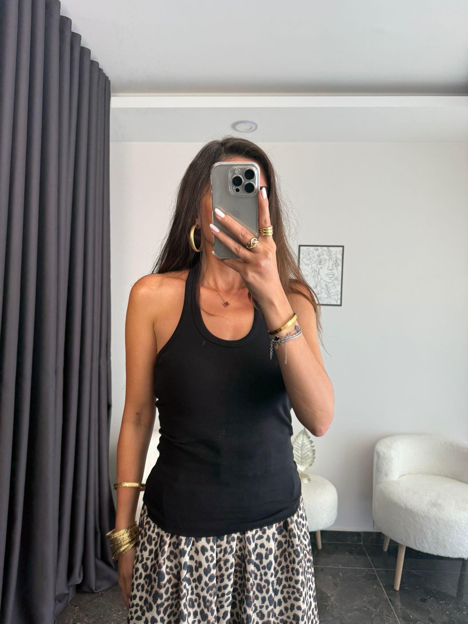 Halter Yaka Basic Bluz - Siyah