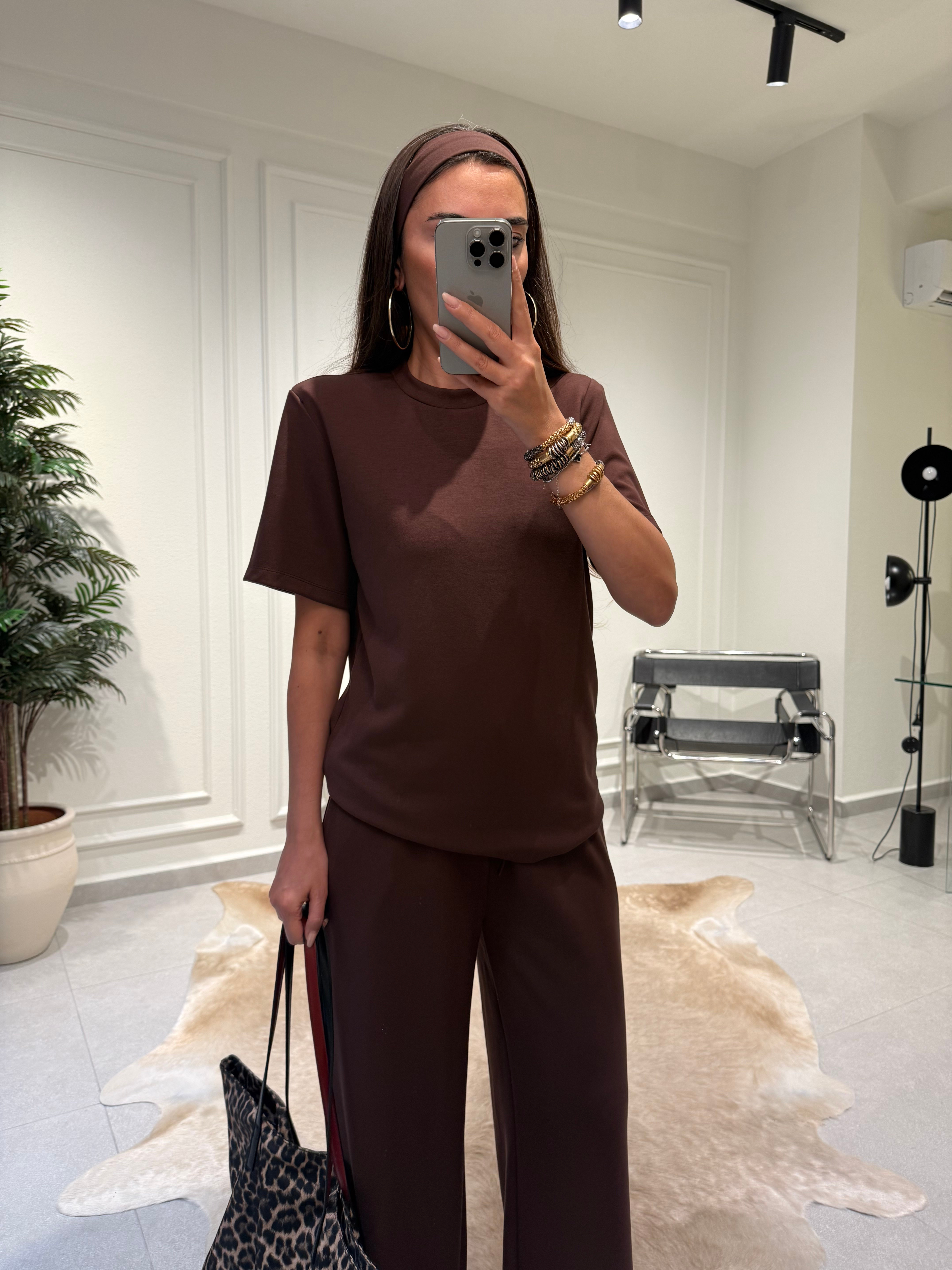 Kahve Bandana Aksesuarlı İkili Takım