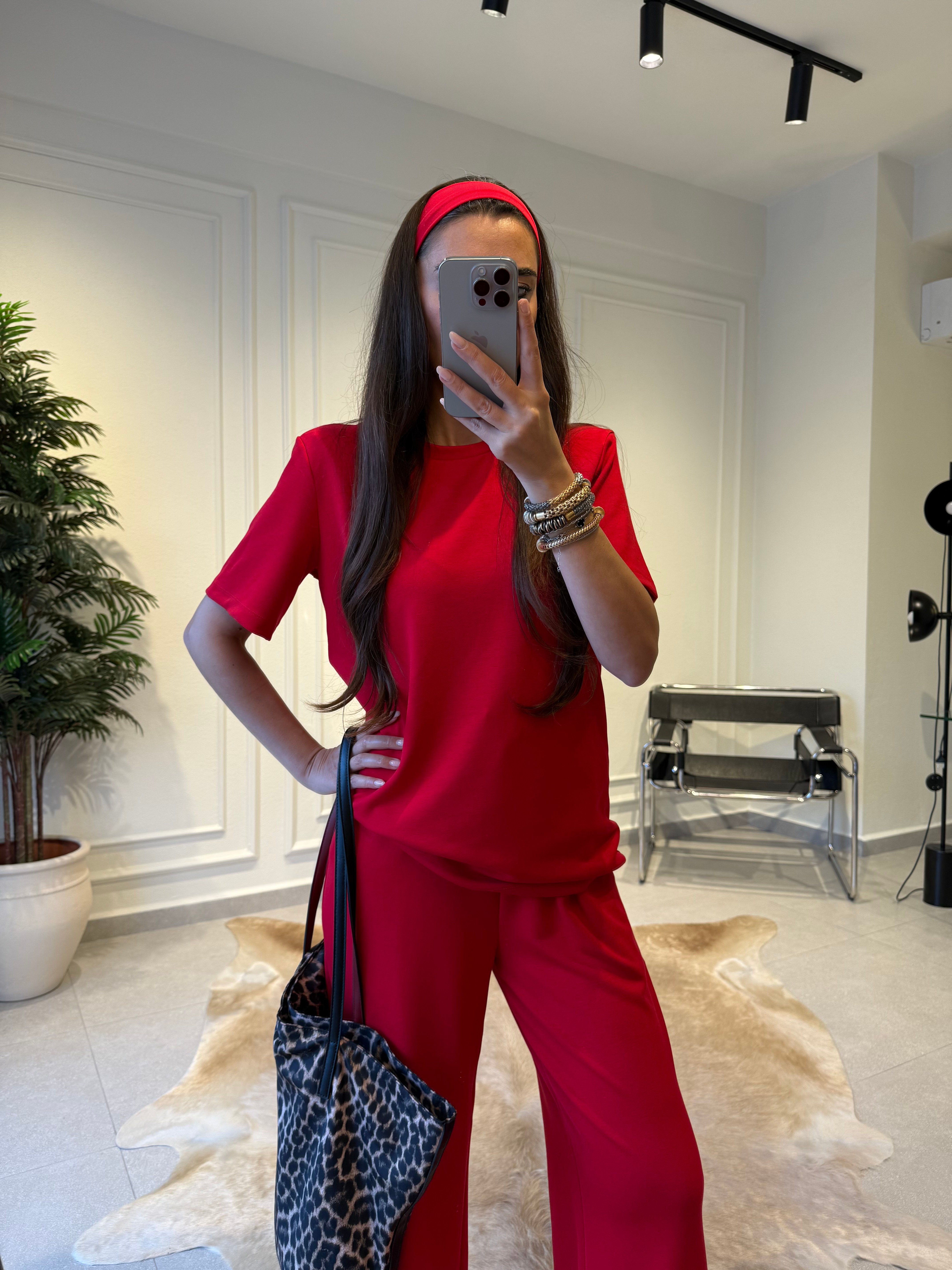 Kırmızı Bandana Aksesuarlı İkili Takım