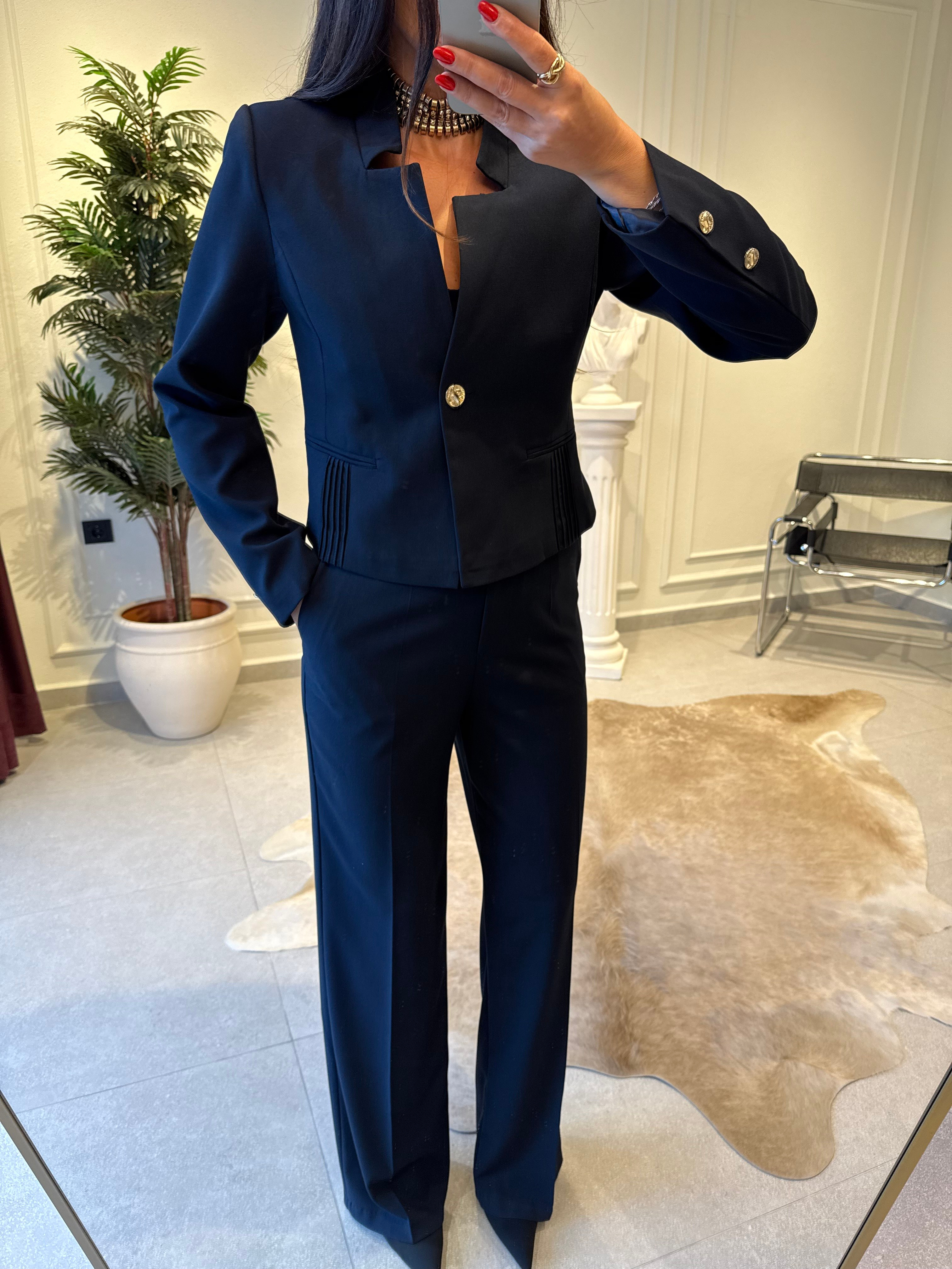Lacivert Asimetrik Yaka Blazer Ceket