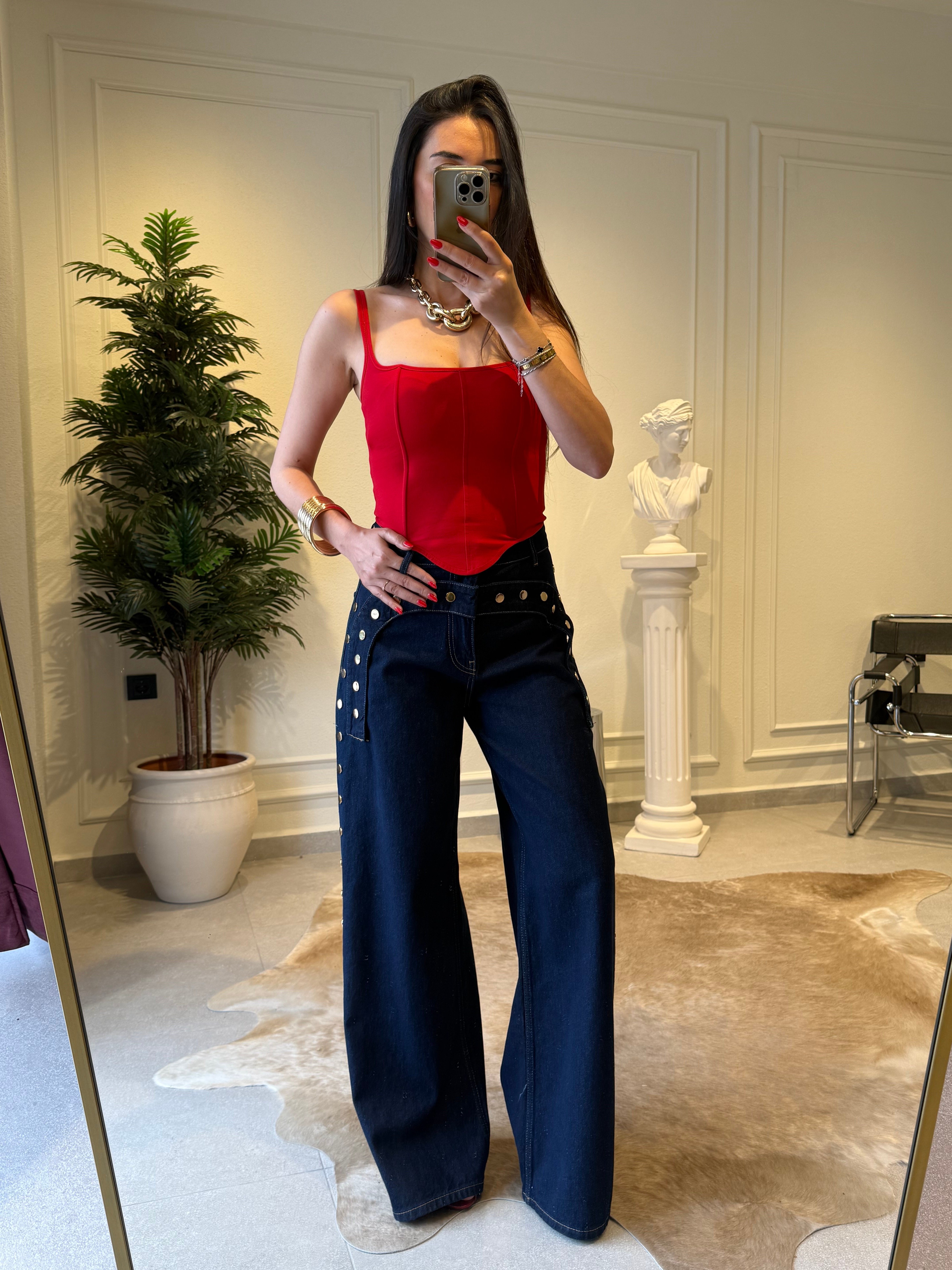 Lacivert Gold Zımbalı Palazzo Jean 