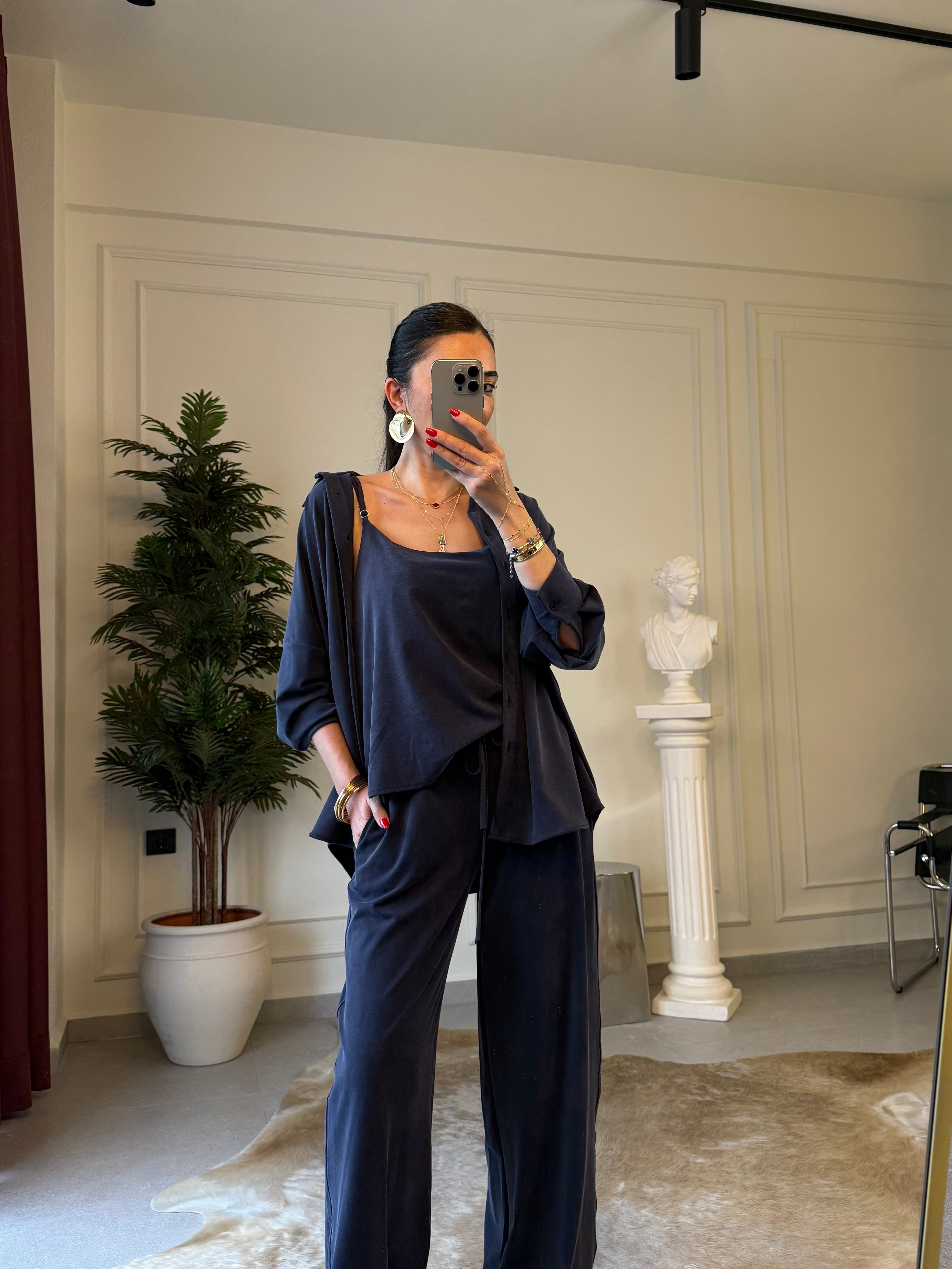 Lacivert Örme Modal Üçlü Takım 