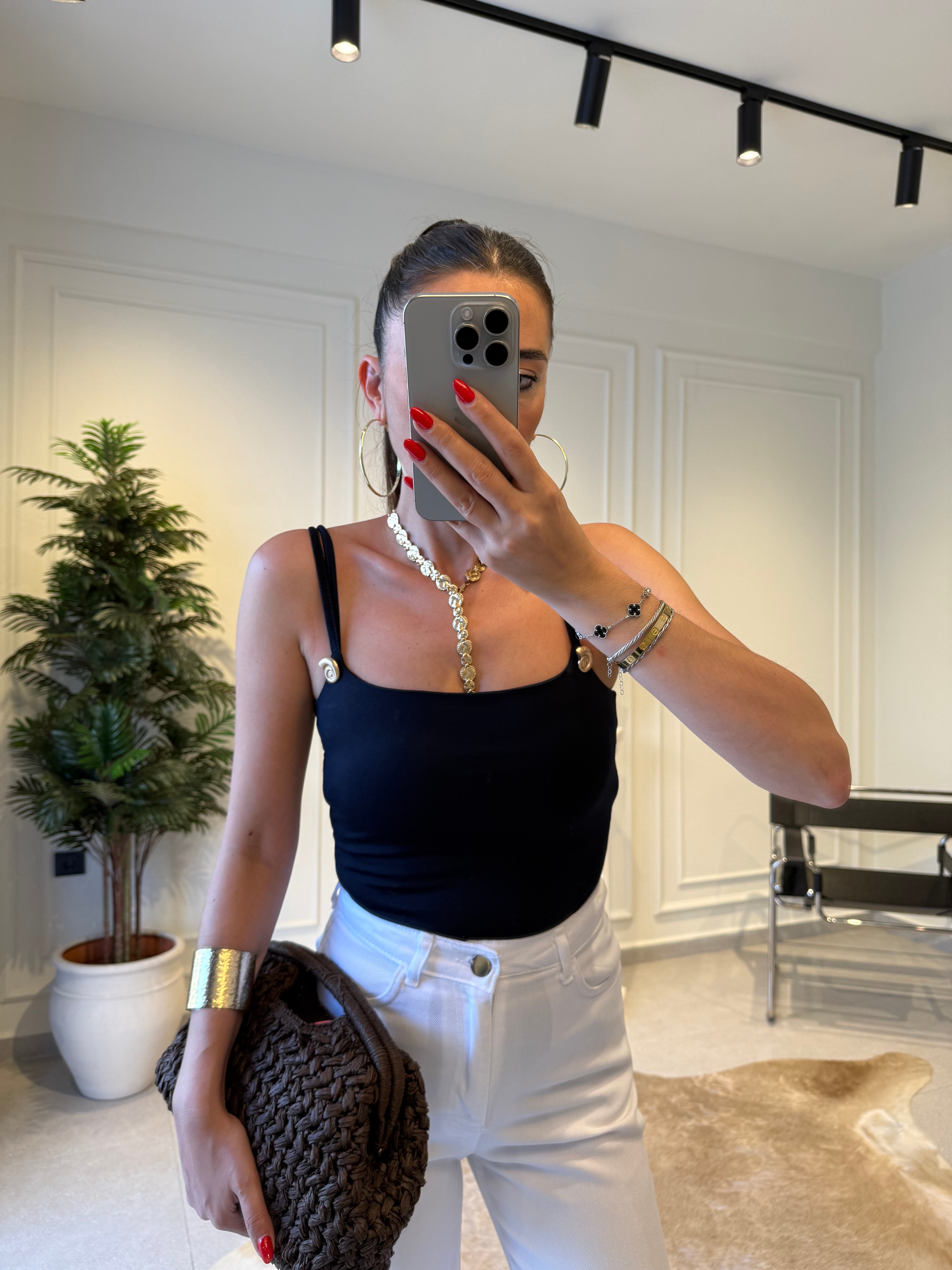Larcivert Salyangoz Aksesuarlı Bodysuit