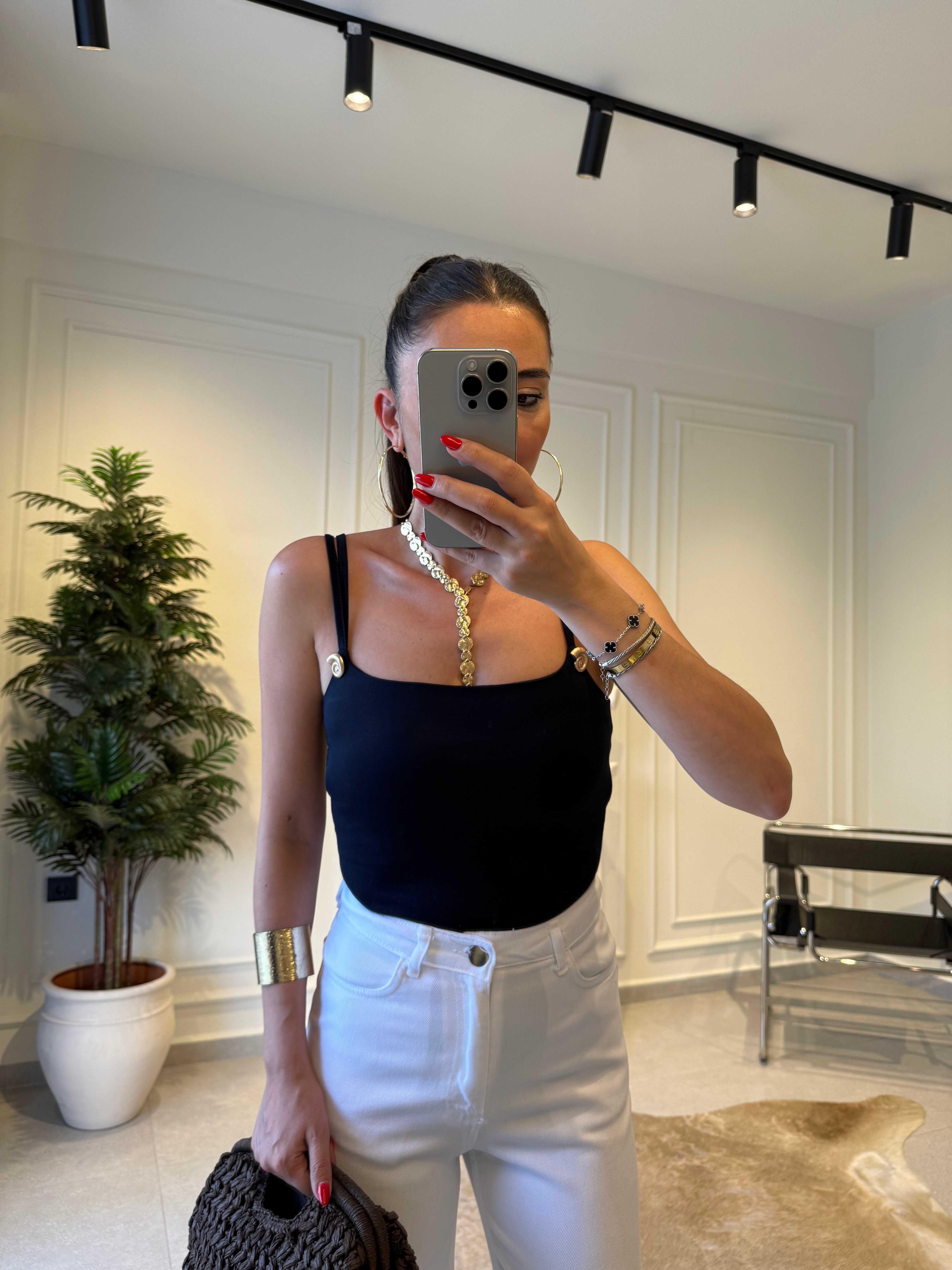Larcivert Salyangoz Aksesuarlı Bodysuit