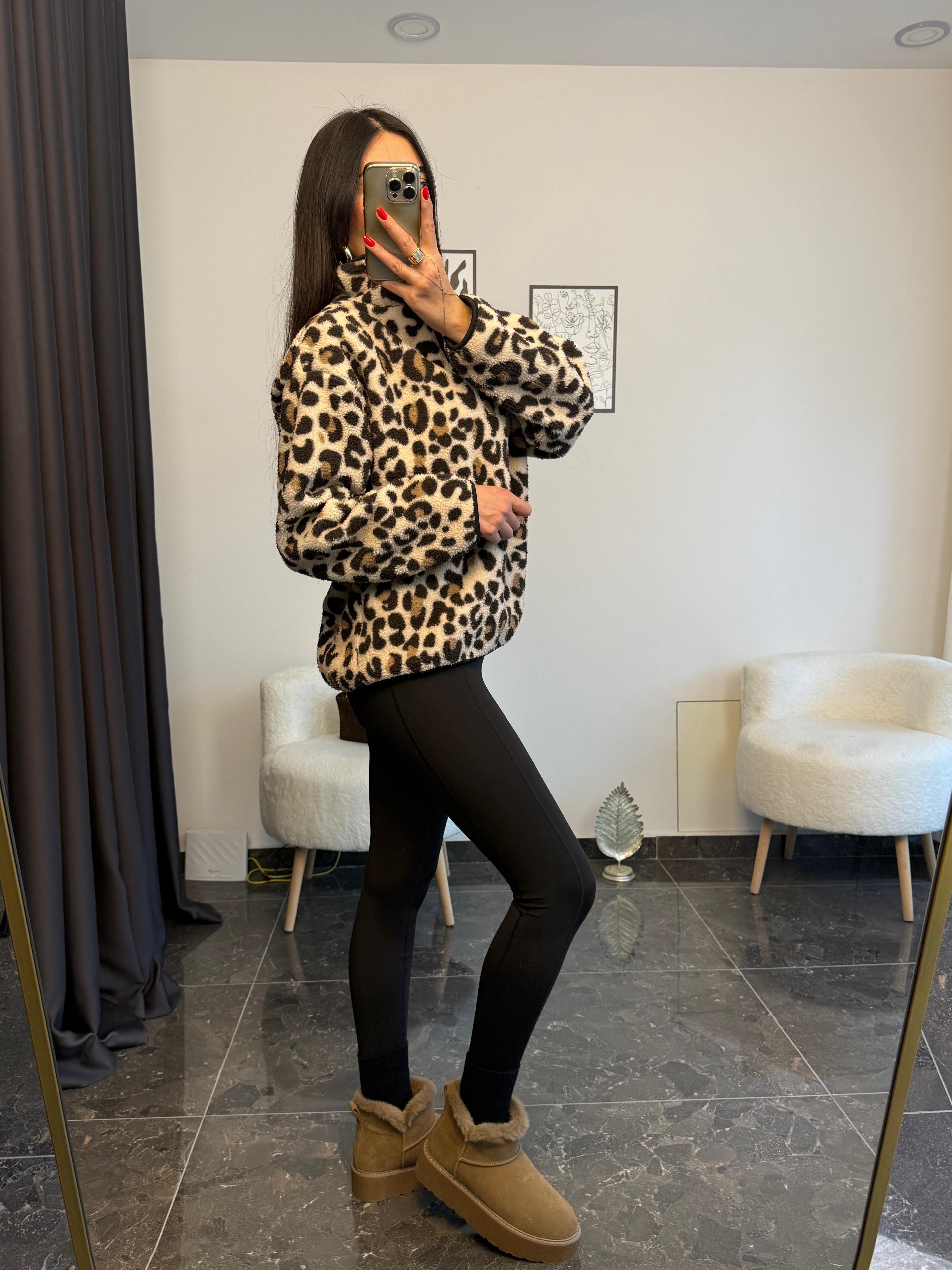 LEOPAR DESENLİ POLAR BLUZ