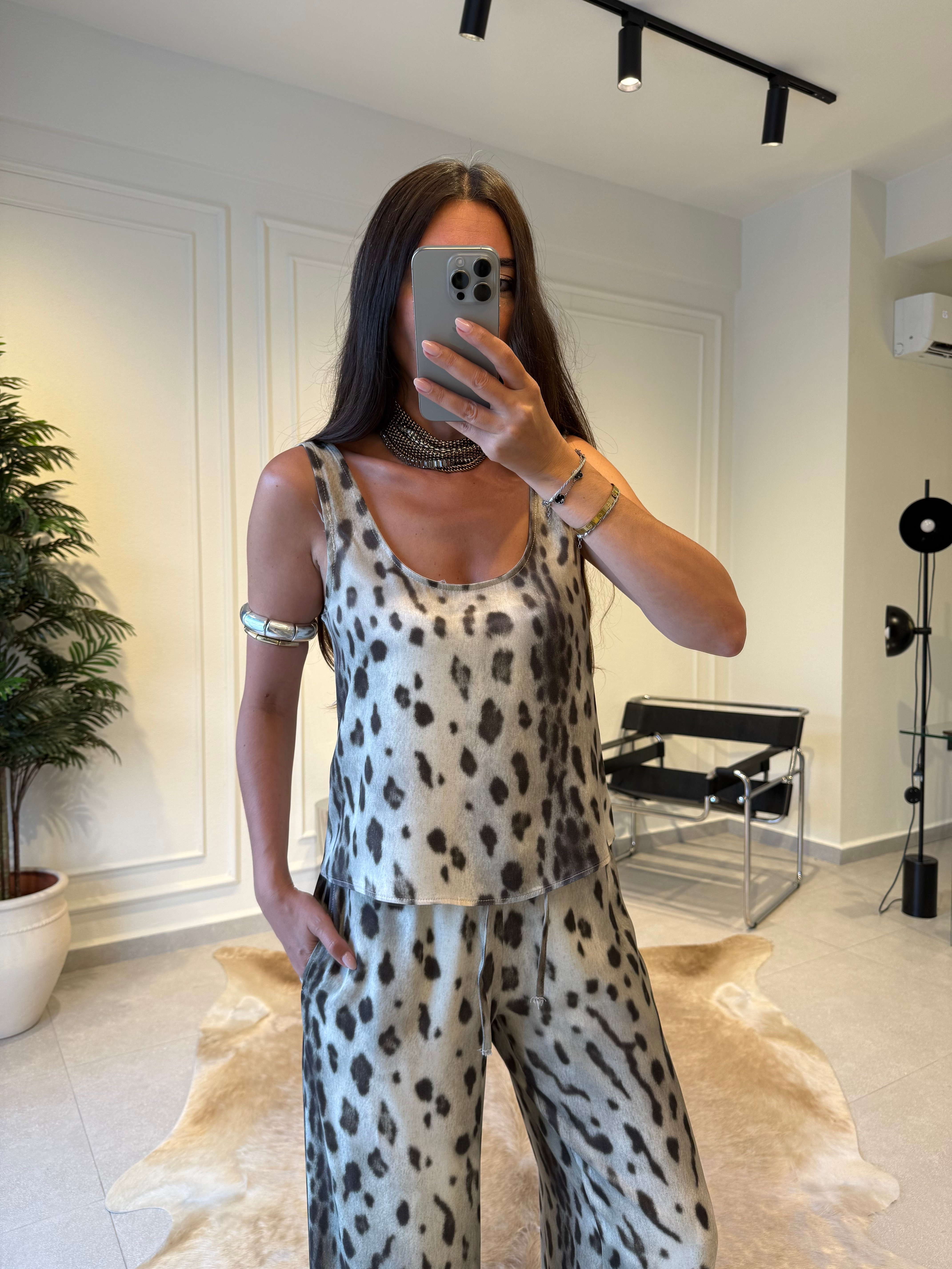 Leopar Desenli Saten Takım