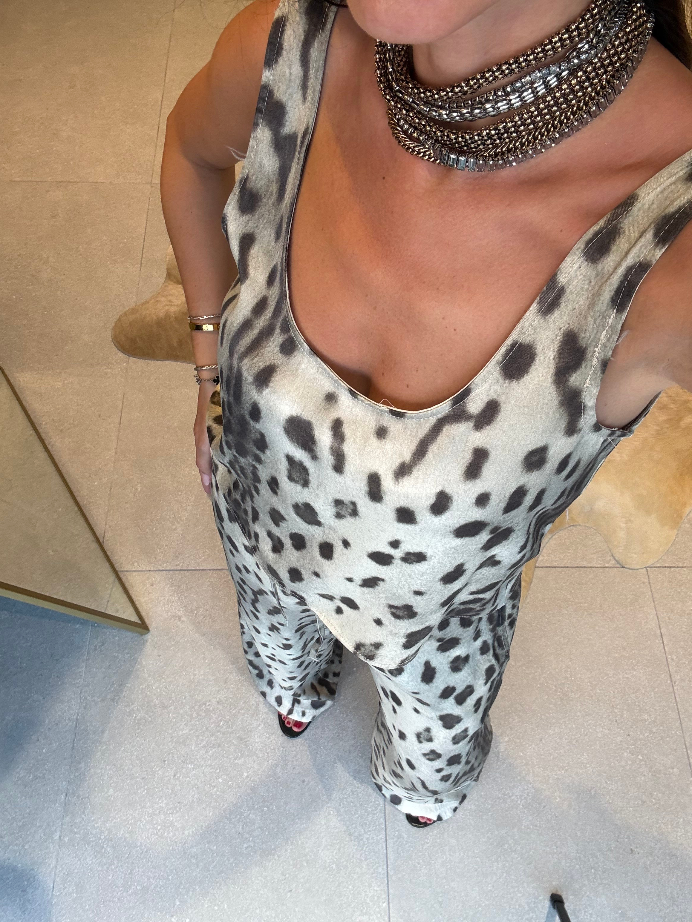 Leopar Desenli Saten Takım
