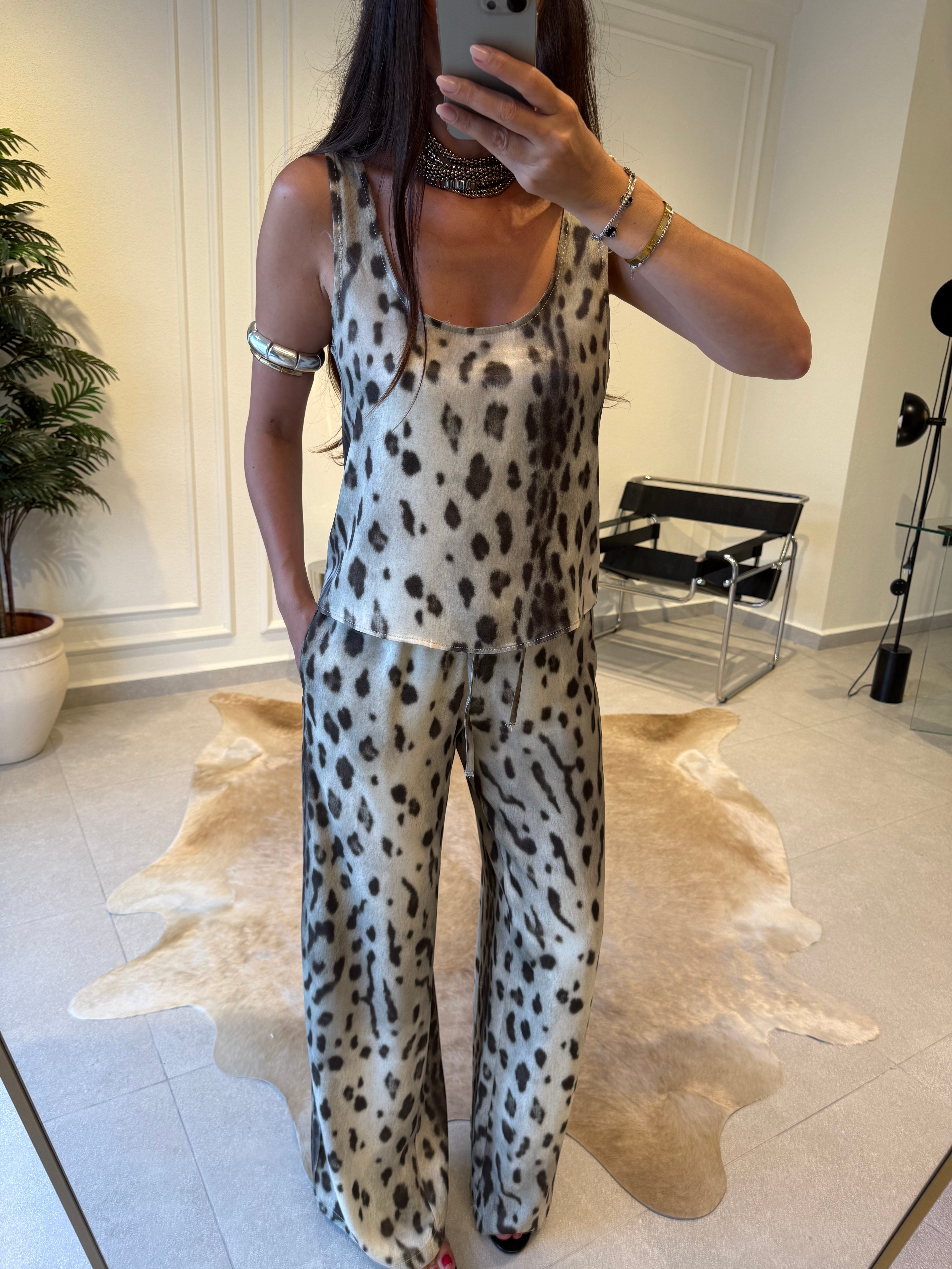 Leopar Desenli Saten Takım