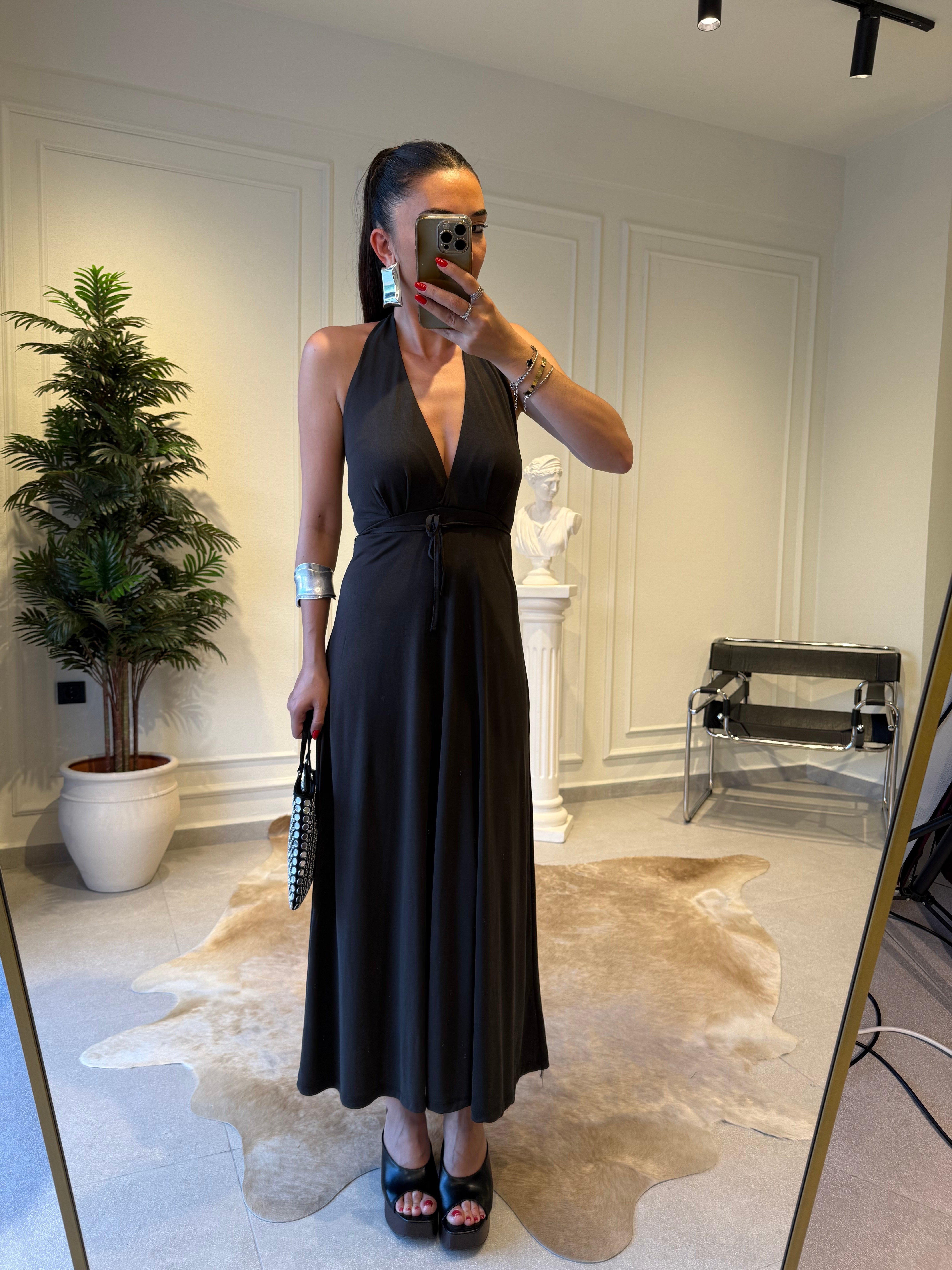 Modal Kumaş Halter Yaka Acı Kahve Elbise