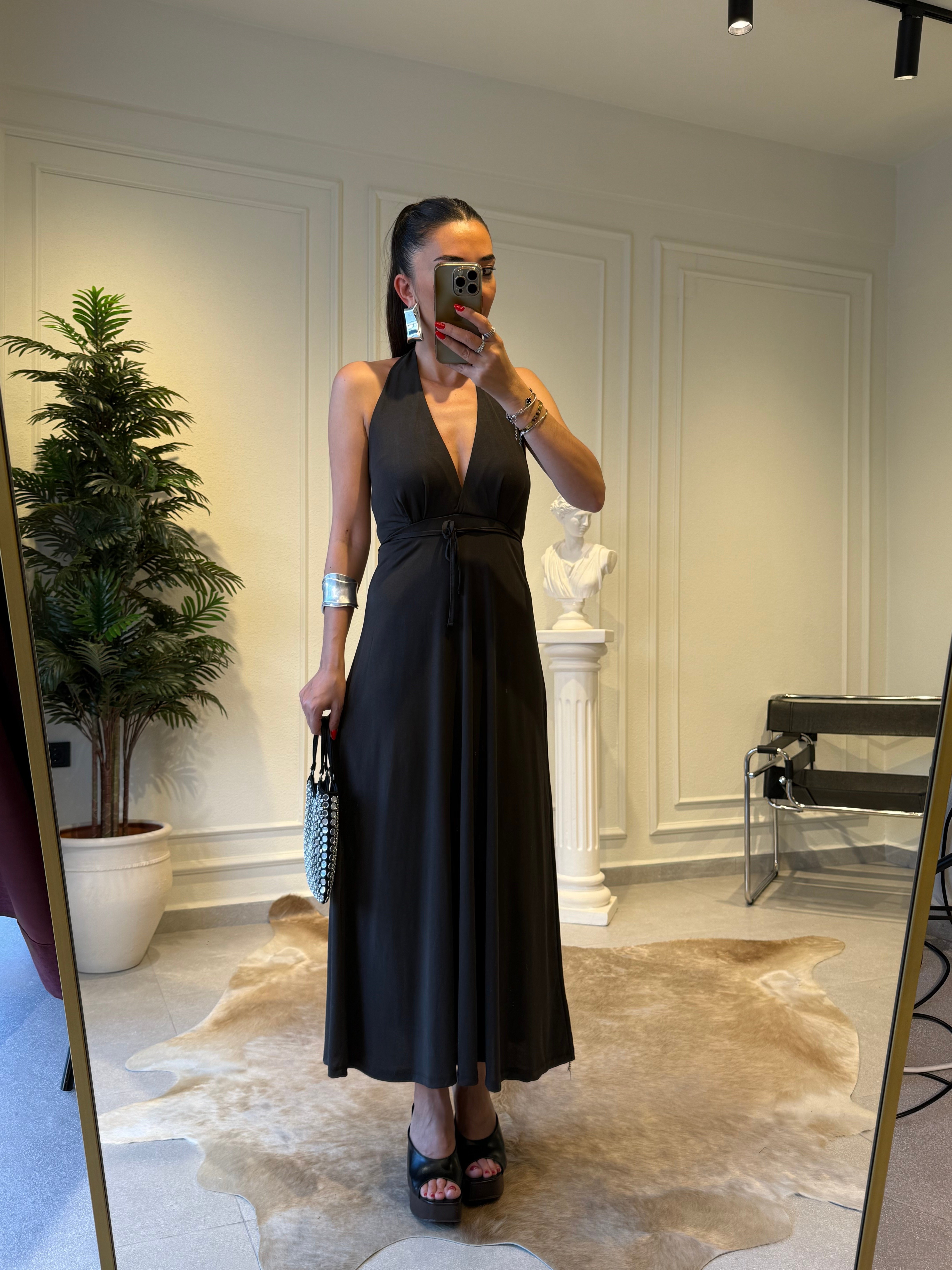 Modal Kumaş Halter Yaka Acı Kahve Elbise